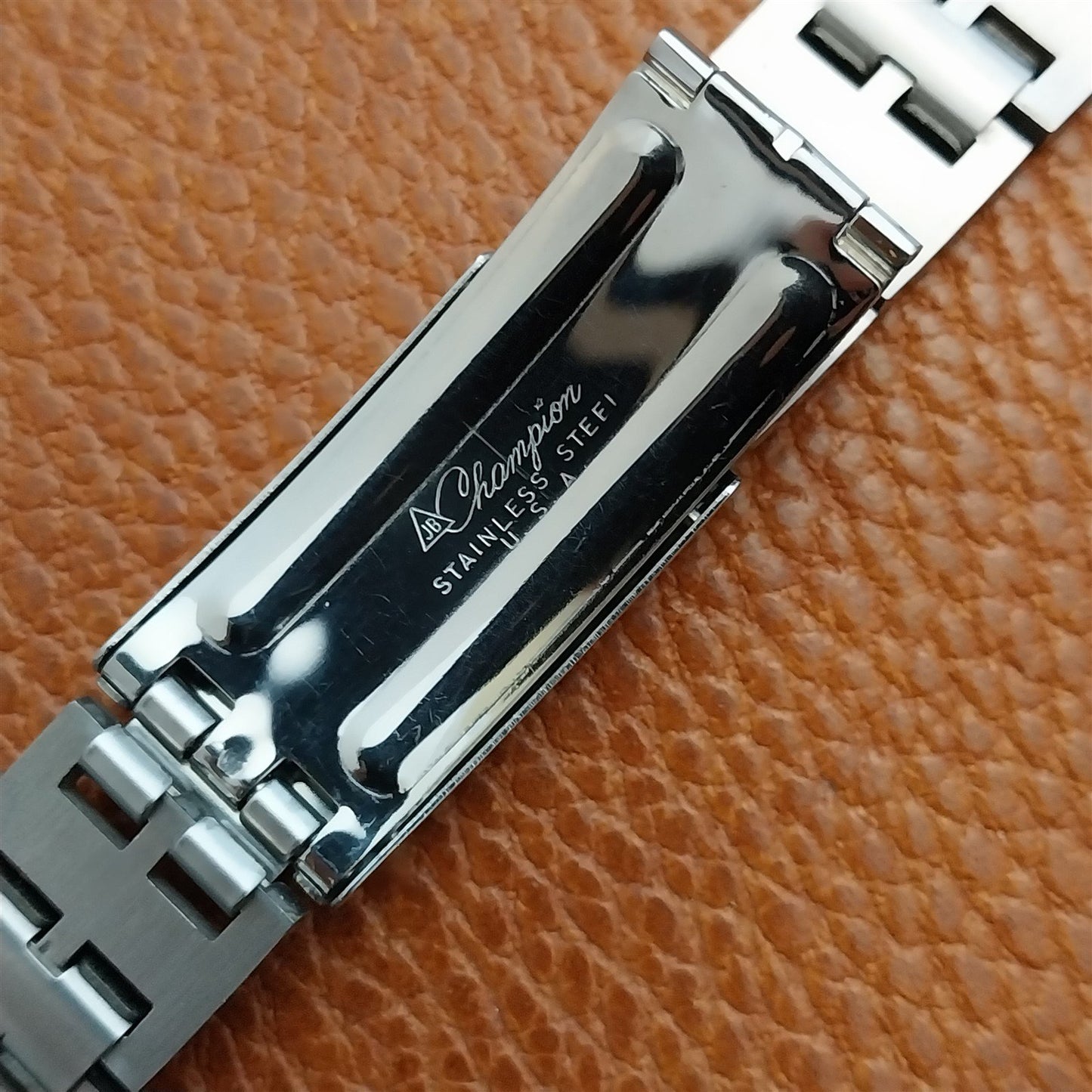22mm 20mm Solid Stainless Steel & Black JB Champion USA 1960s Unused Watch Band