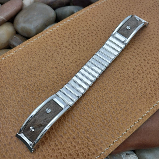 5/8" Kreisler USA White Gold-Filled & Leather nos 1950s Vintage Watch Band