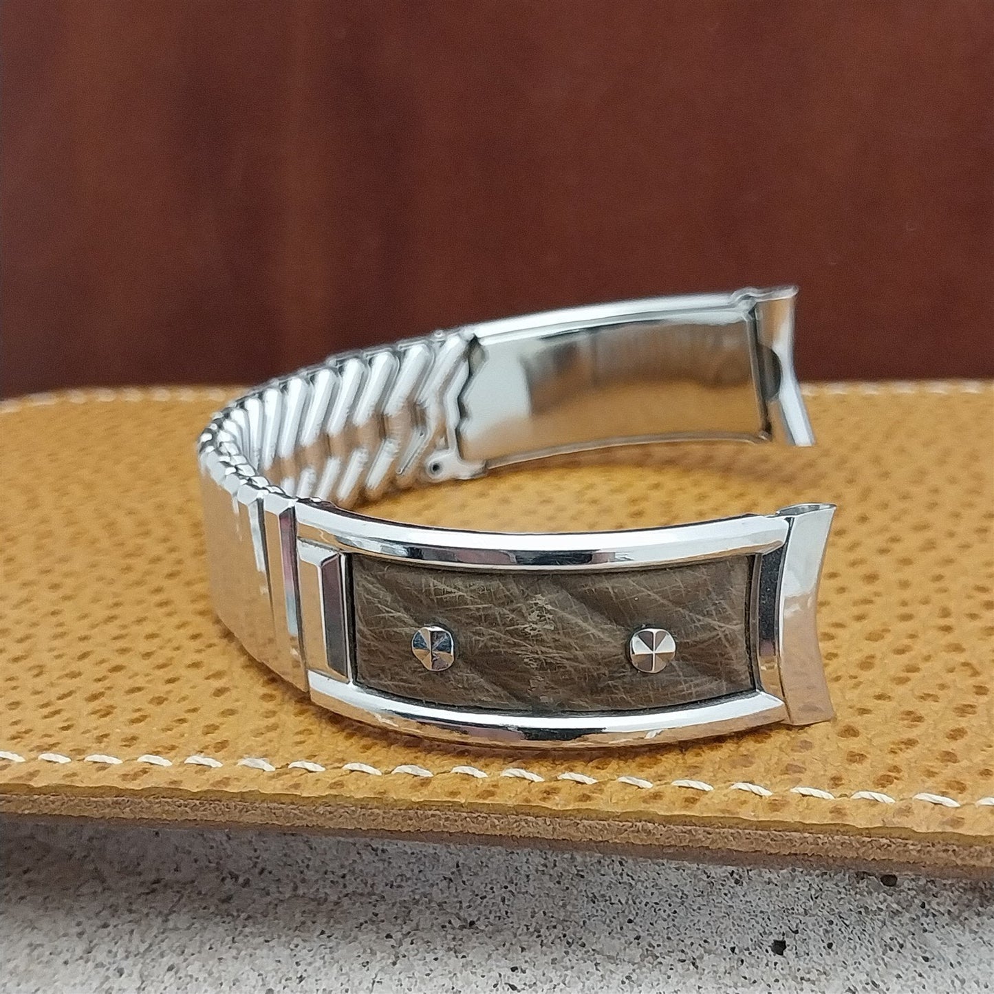 5/8" Kreisler USA White Gold-Filled & Leather nos 1950s Vintage Watch Band