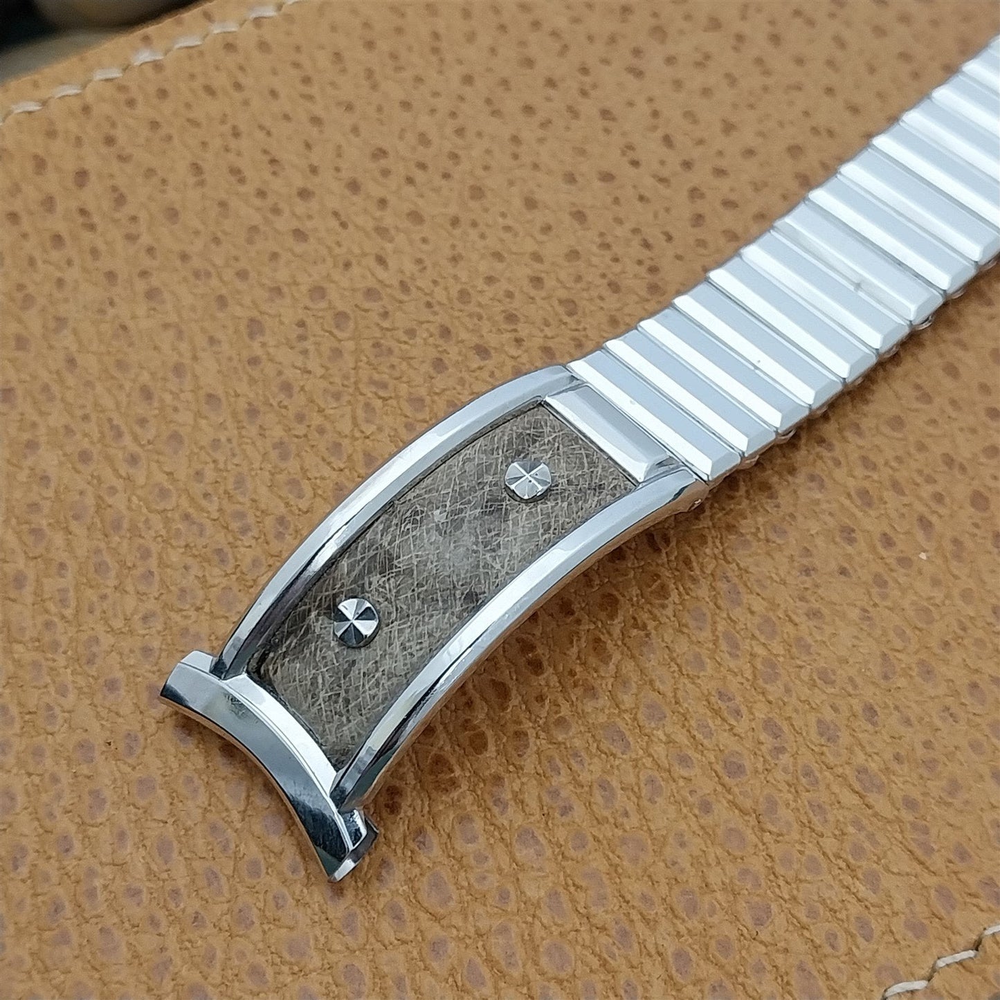 19mm 18mm 16mm Kreisler White Gold-Filled & Leather nos 1960s Vintage Watch Band