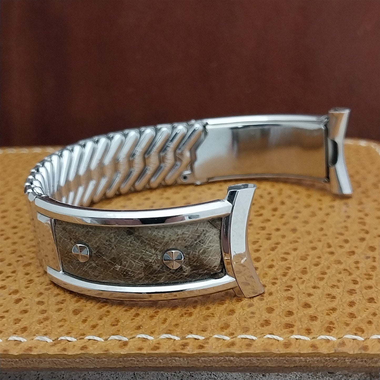 19mm 18mm 16mm Kreisler White Gold-Filled & Leather nos 1960s Vintage Watch Band