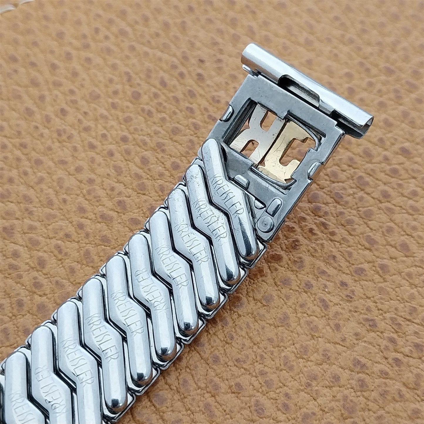 19mm 18mm 16mm 1950s Kreisler 14K White Gold-Fill Signet 5/8 Vintage Watch Band