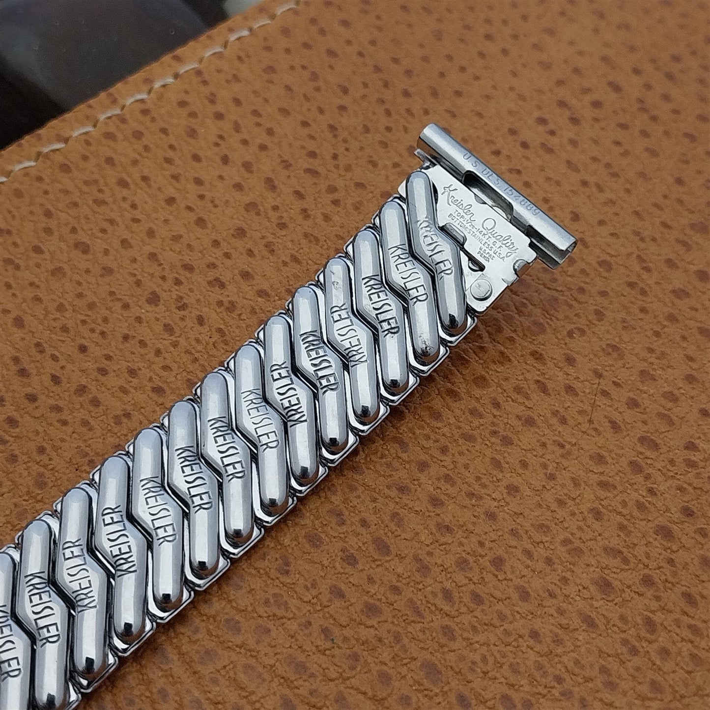 1950s Kreisler 14K White Gold-Filled Signet Initial Long Vintage Watch Band