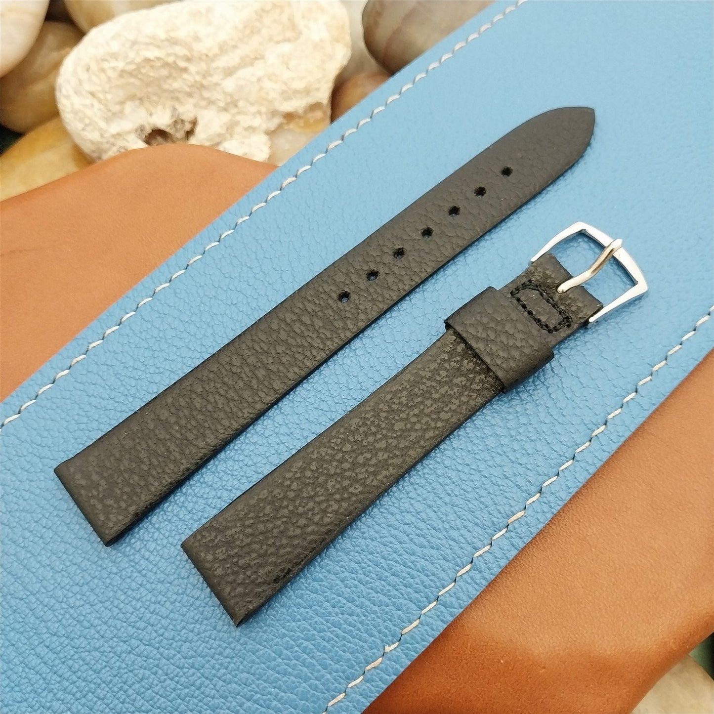 5/8" Speidel USA Black Saddle Leather Tapered 1960s Unused Vintage Watch Band