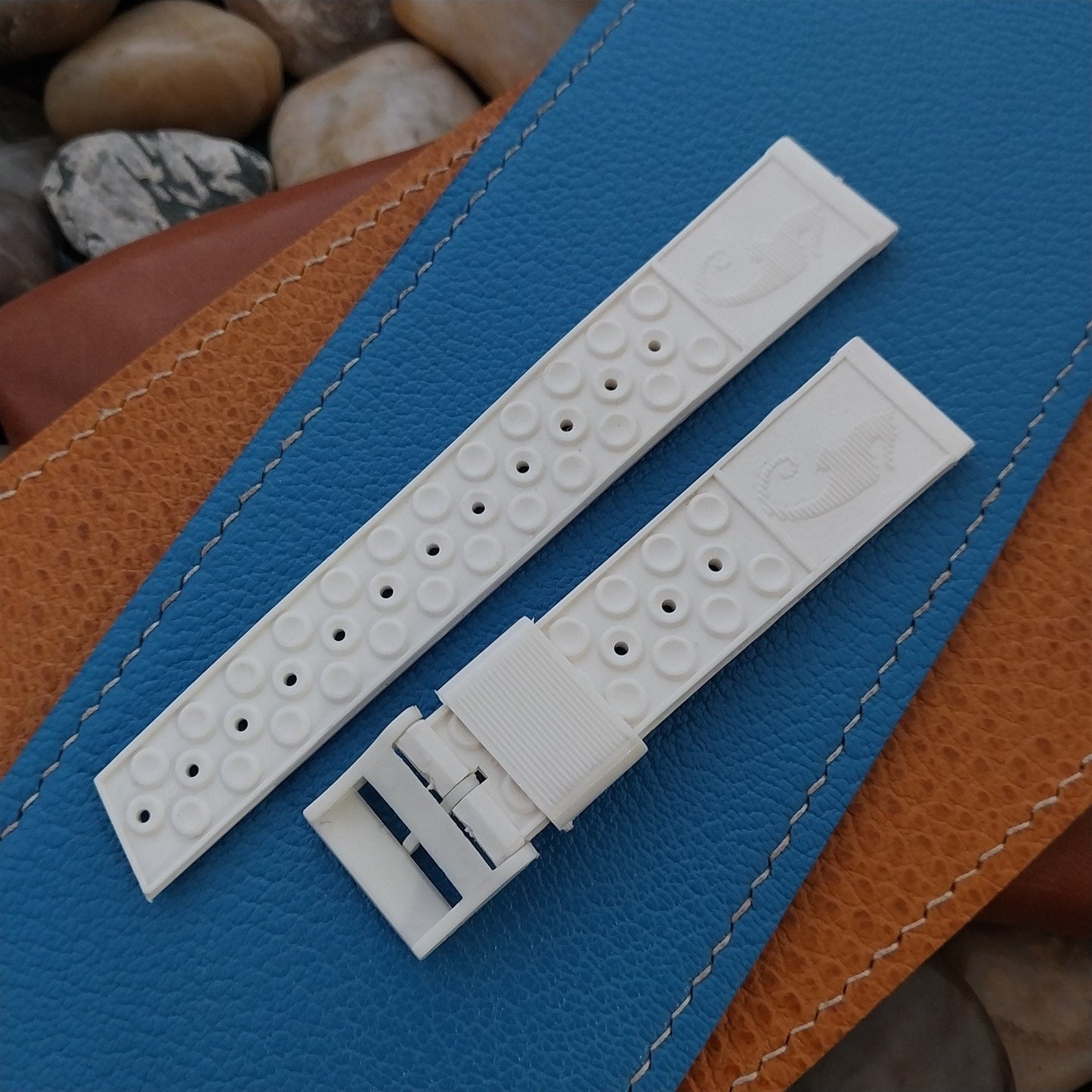 18mm Waffle Skindiver White nos 1960s Vintage Dive Watch Band