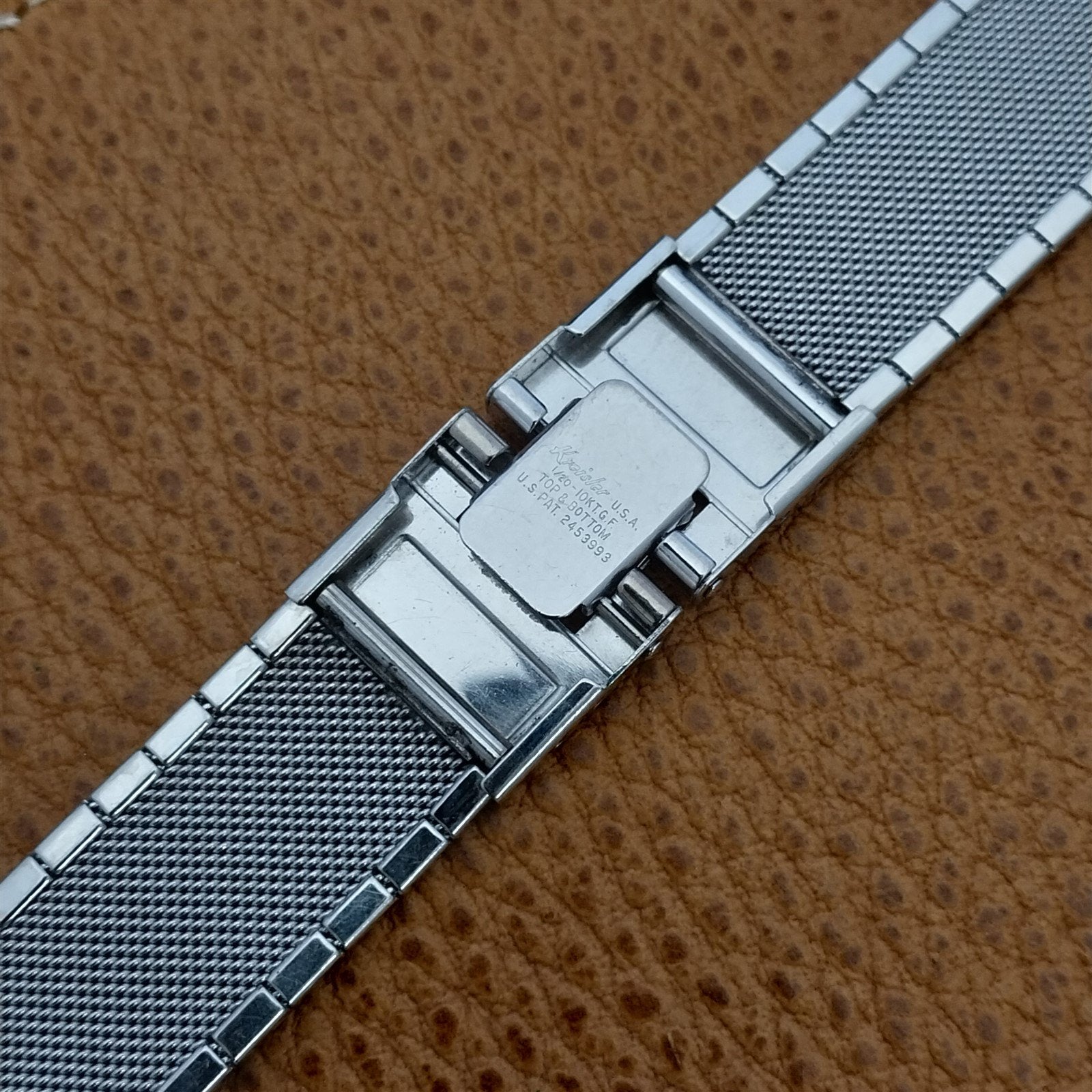 17.2mm 10k White Gold-Filled Mesh nos Classic 1950s Vintage Watch Band