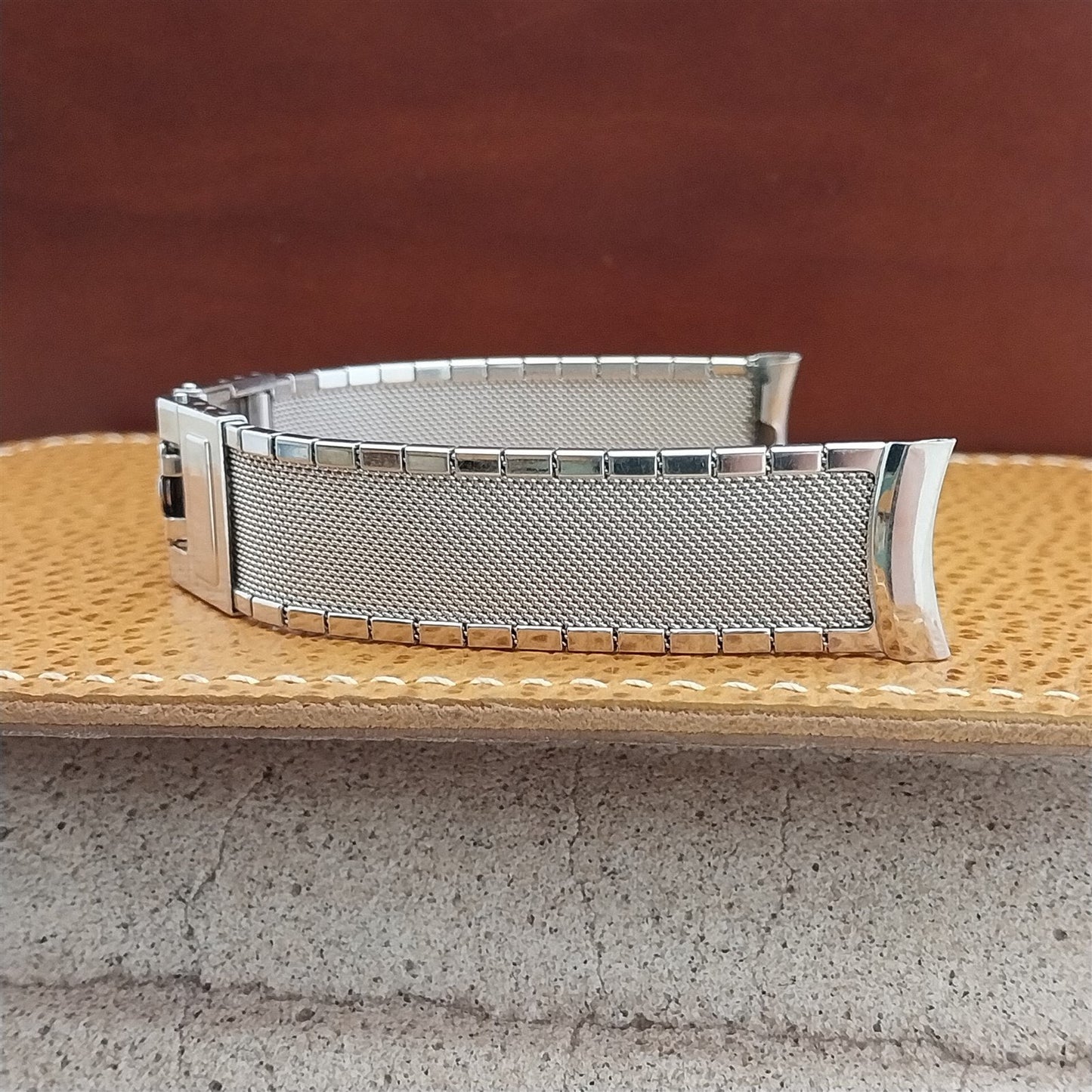 17.2mm 10k White Gold-Filled Mesh nos Classic 1950s Vintage Watch Band