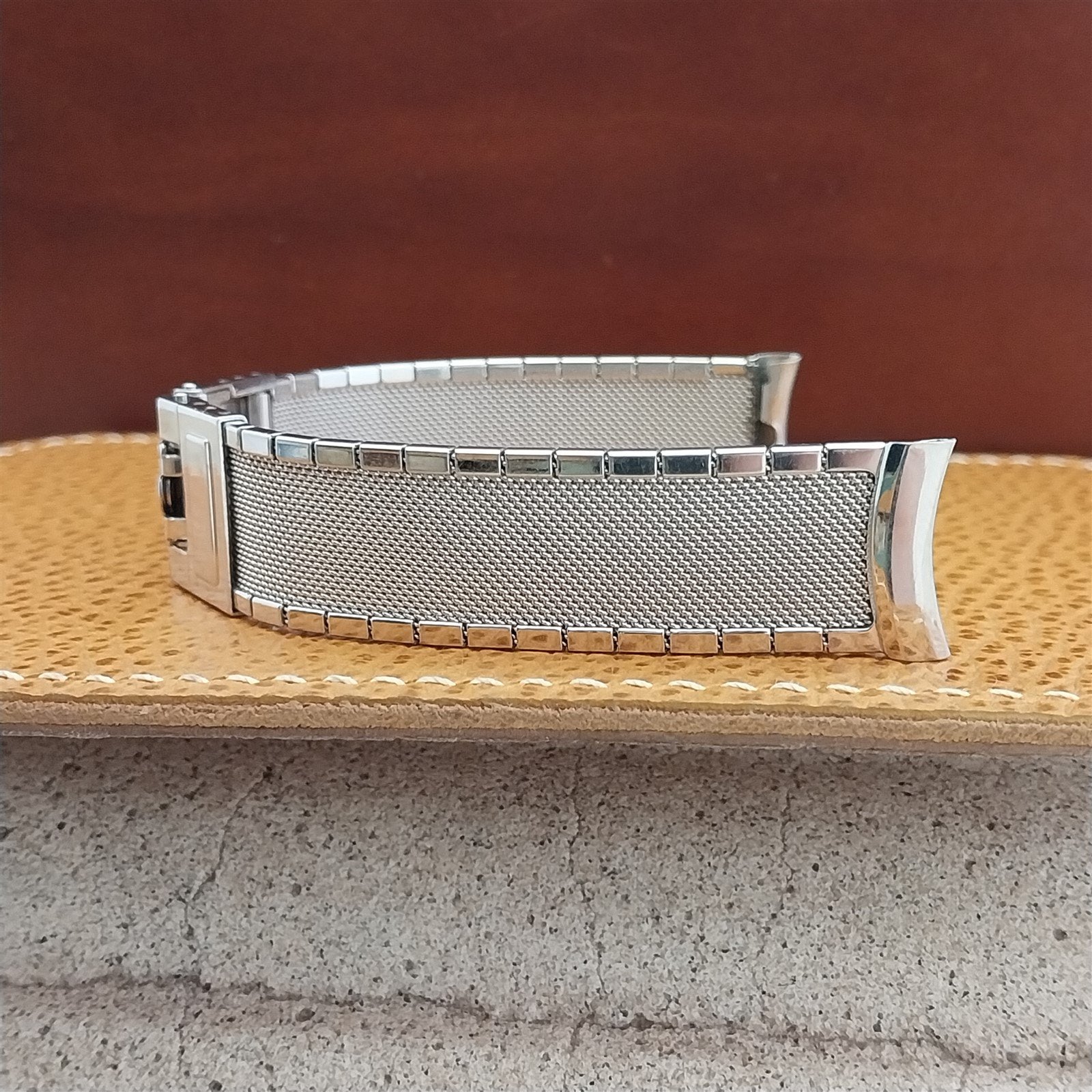 17.2mm 10k White Gold-Filled Mesh nos Classic 1950s Vintage Watch Band