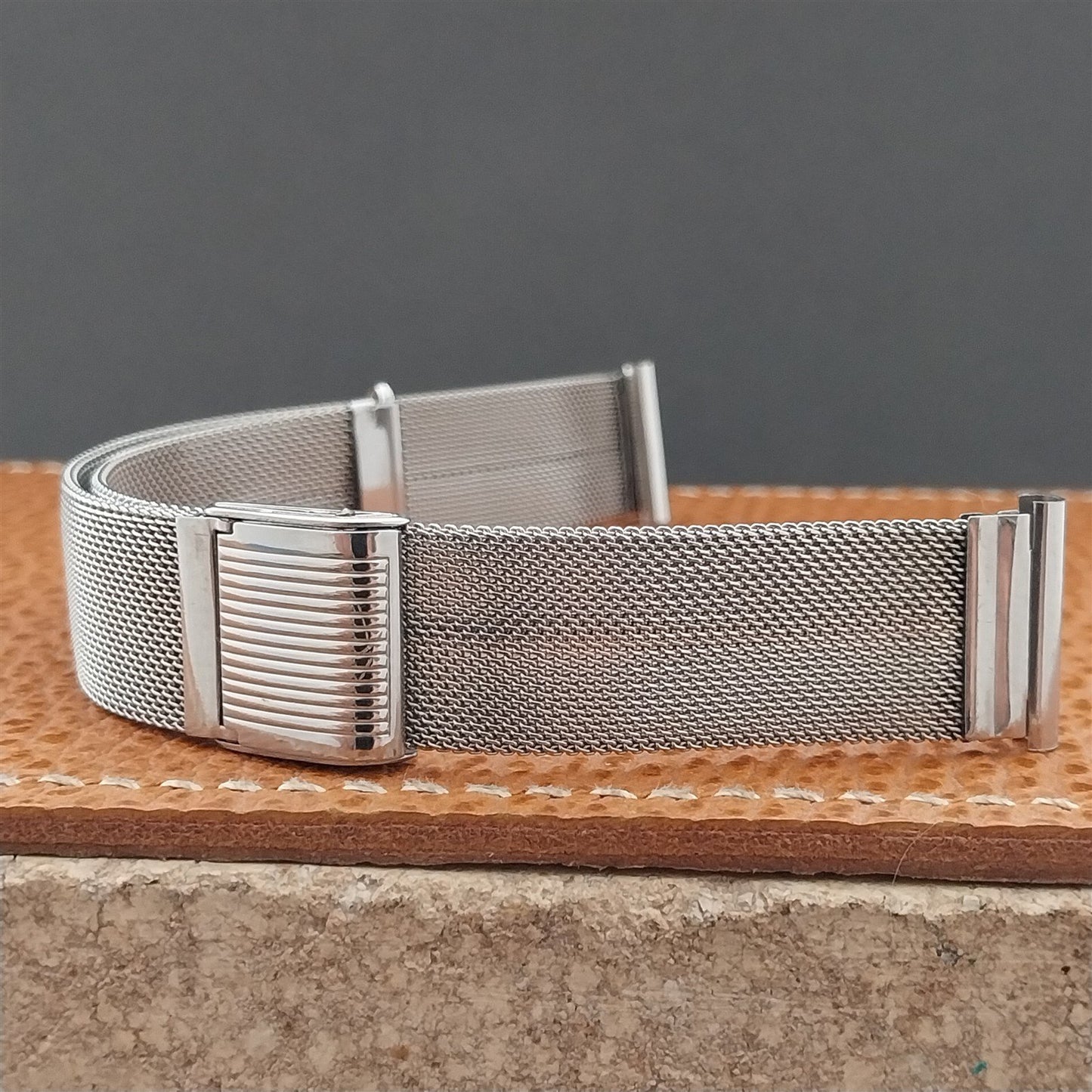 Vintage Fischer 17mm 16mm Stainless Steel Mesh Overlap Unused 1950s Watch Band