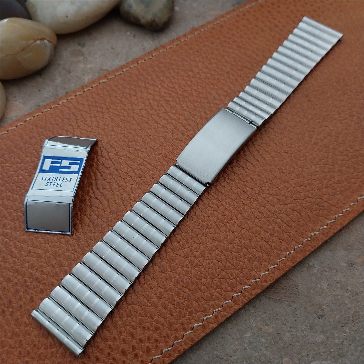 20mm Stainless Steel Barrel Link Unused nos 1970s FS German Vintage Watch Band