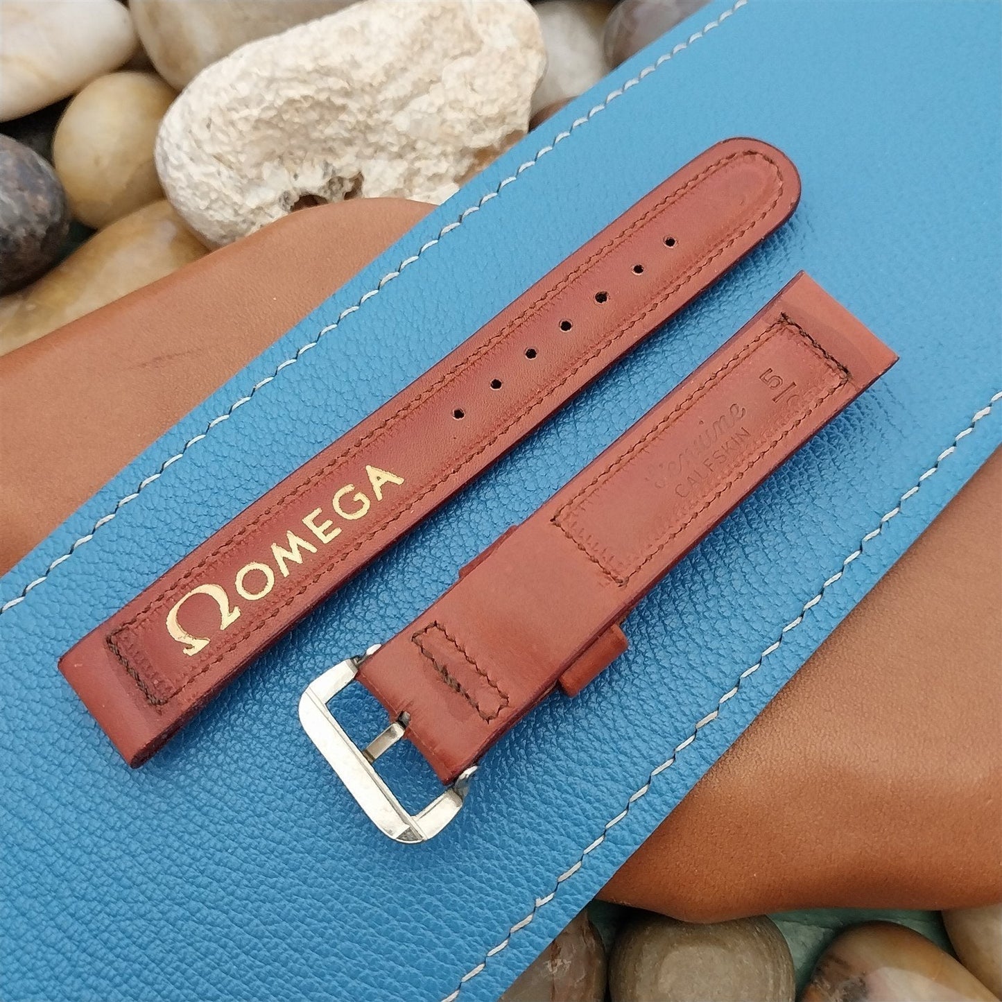 Omega 5/8" Brown Calf Leather Classic Kreisler nos 1950s Vintage Watch Band