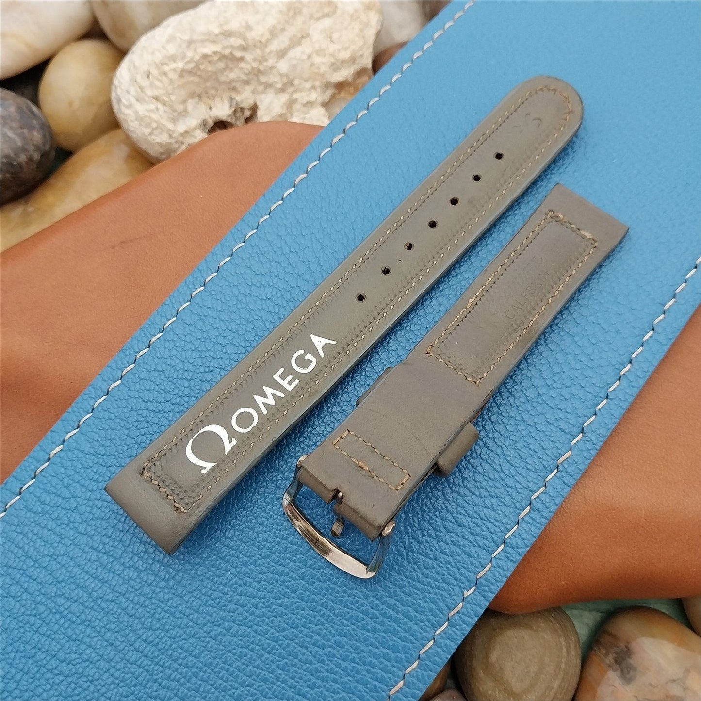 Omega 5/8" Gray Calf Leather Unused nos 1950s Vintage Watch Band