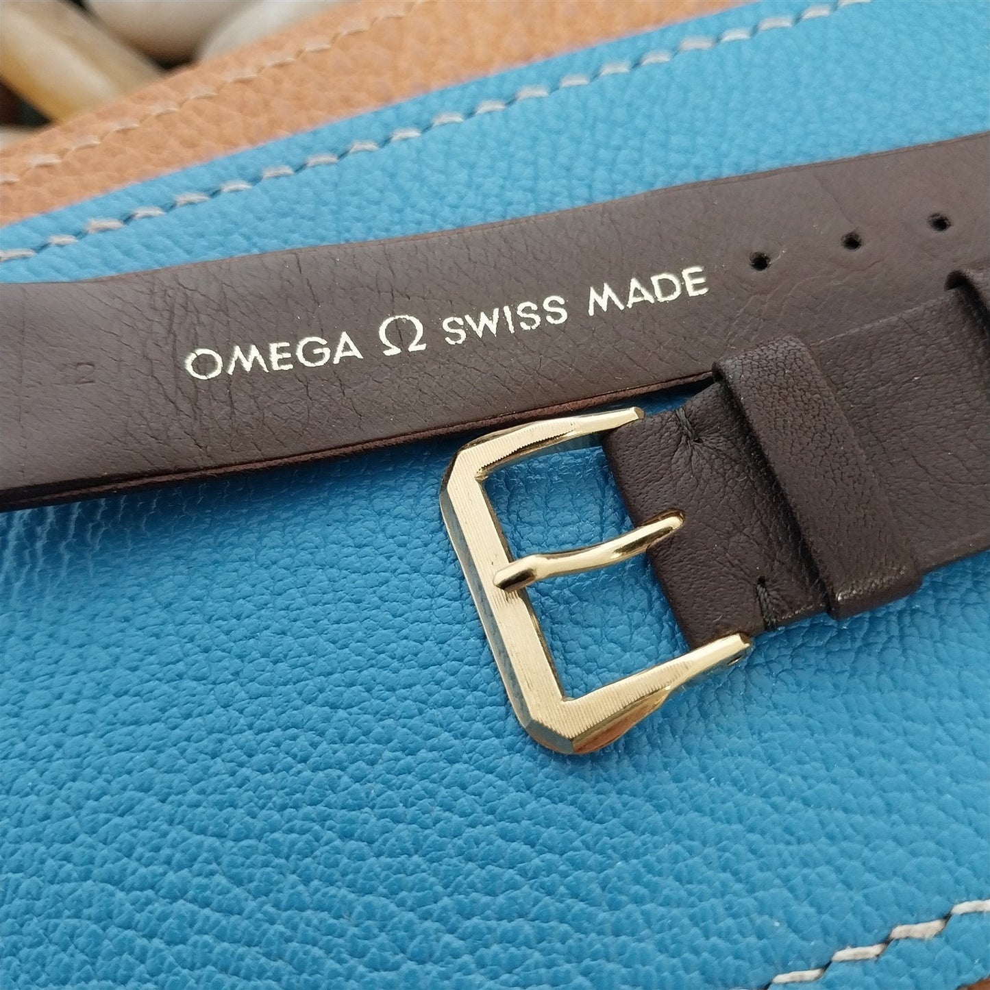 Vintage Omega Swiss Calf 19mm Unused Watch Band & Classic Gold-Tone Buckle