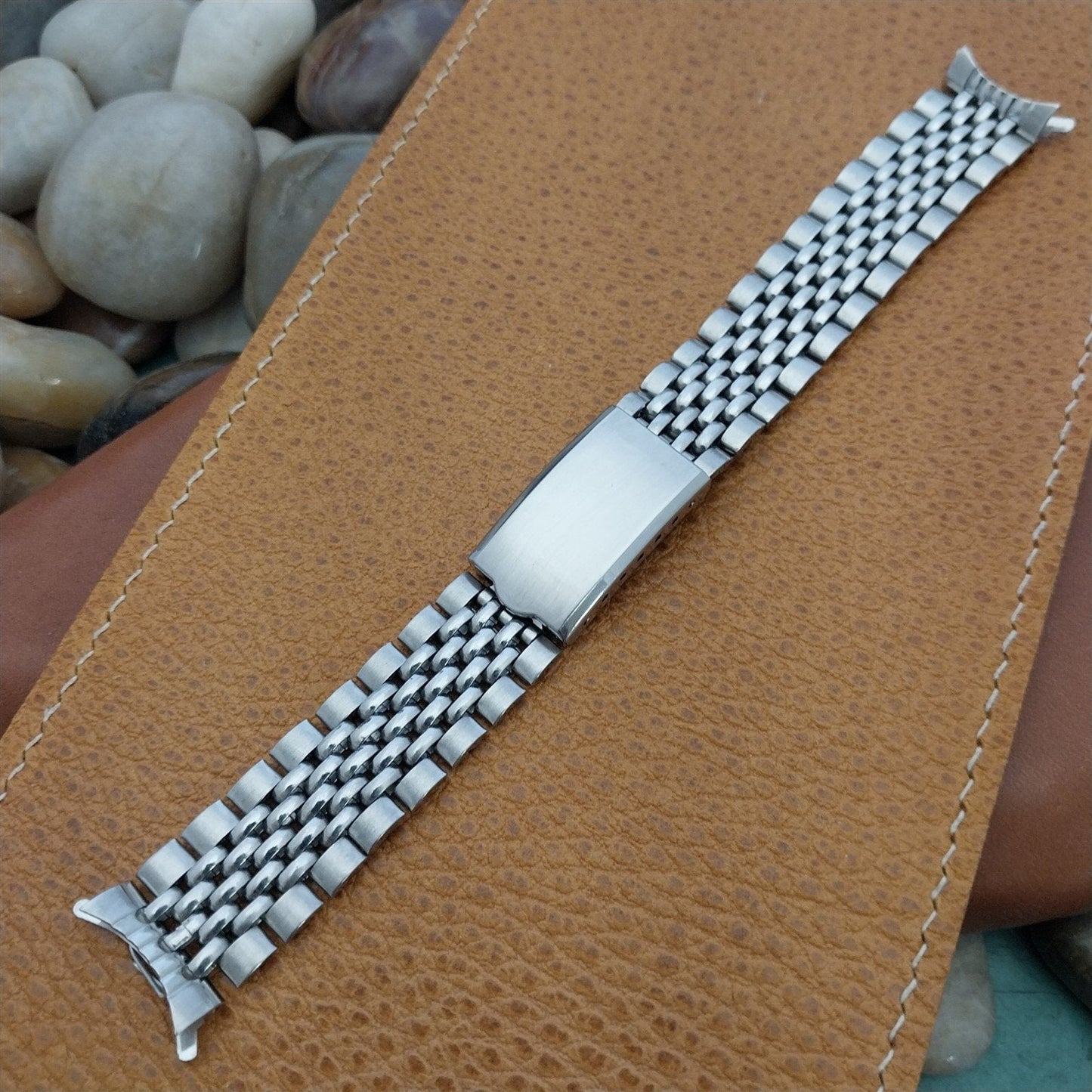 17.2mm Beads of Rice Stainless Steel 1970s Vintage Watch Band Diver nos