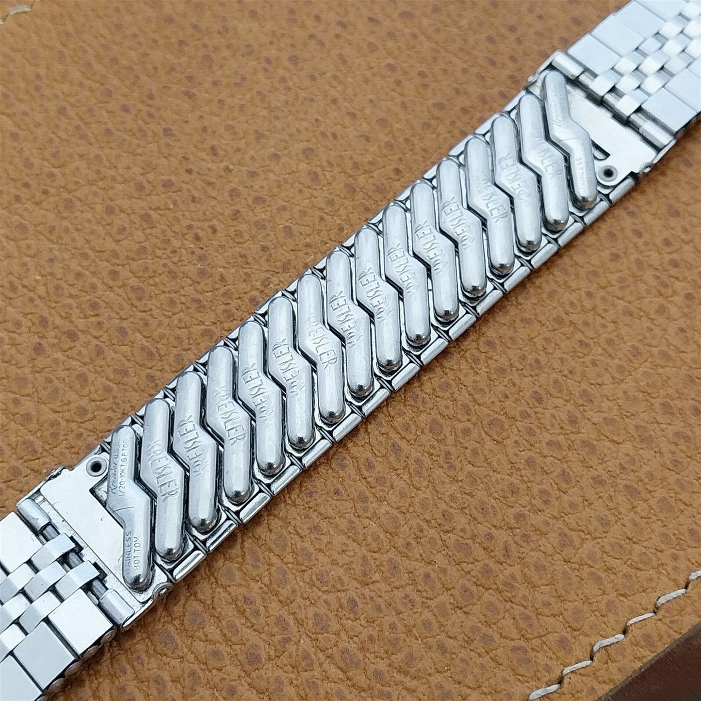 10K White Gold-Filled Kreisler 5/8" Brick Link Unused 1950s Vintage Watch Band