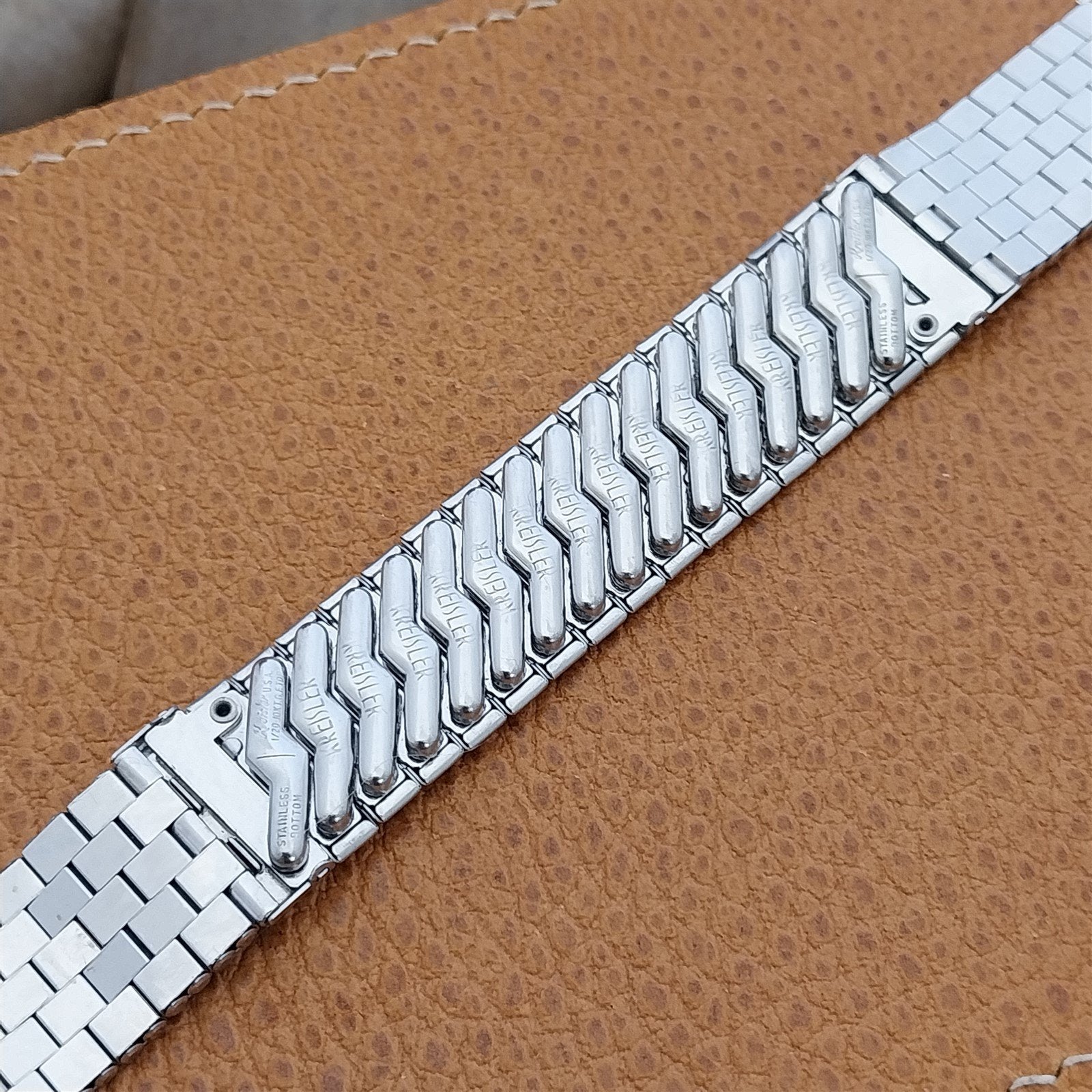 10K White Gold-Filled Kreisler Short Brick Link nos 50s Vintage Watch Band