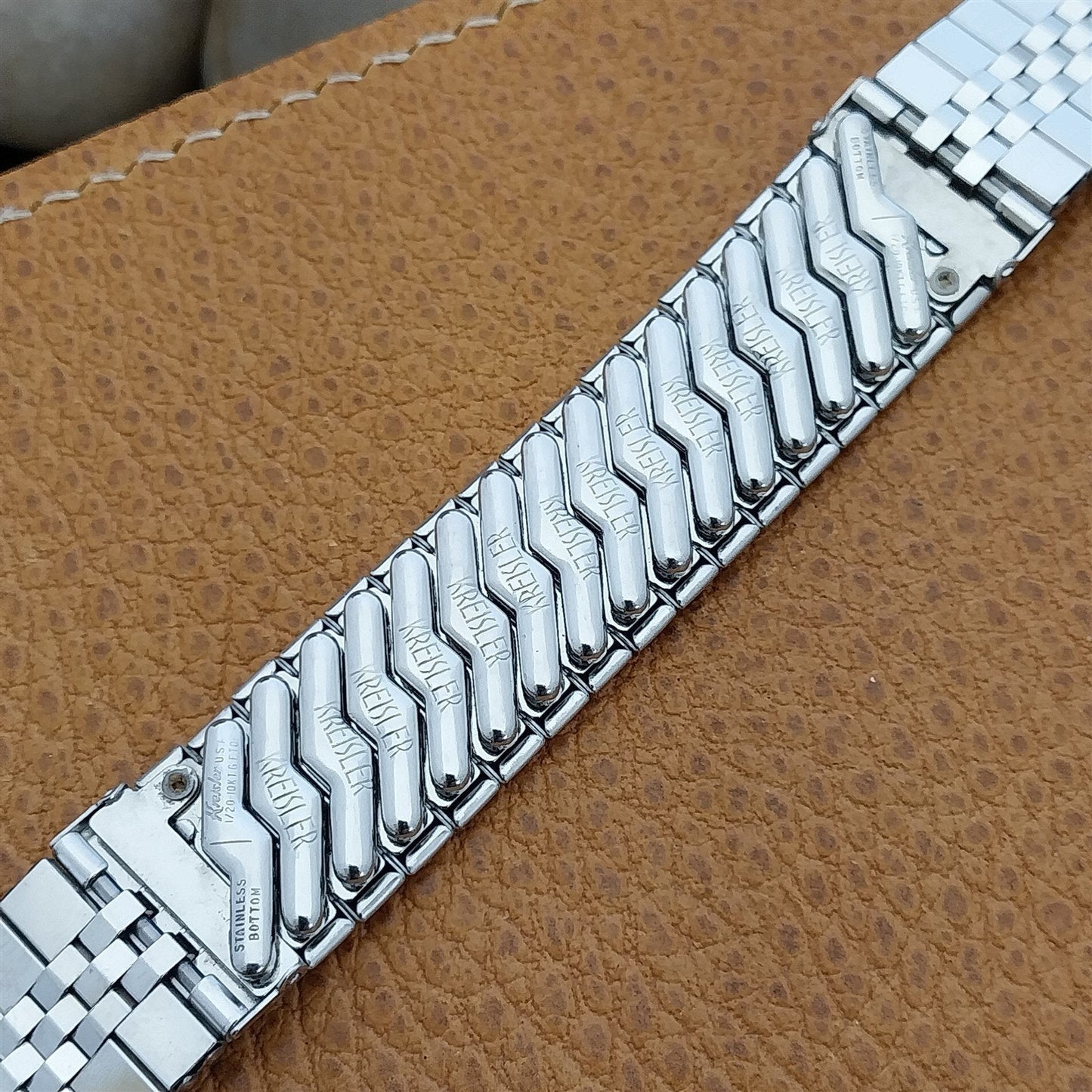 10K White Gold-Filled Kreisler 17.2mm Brick Link nos Vintage Watch Band