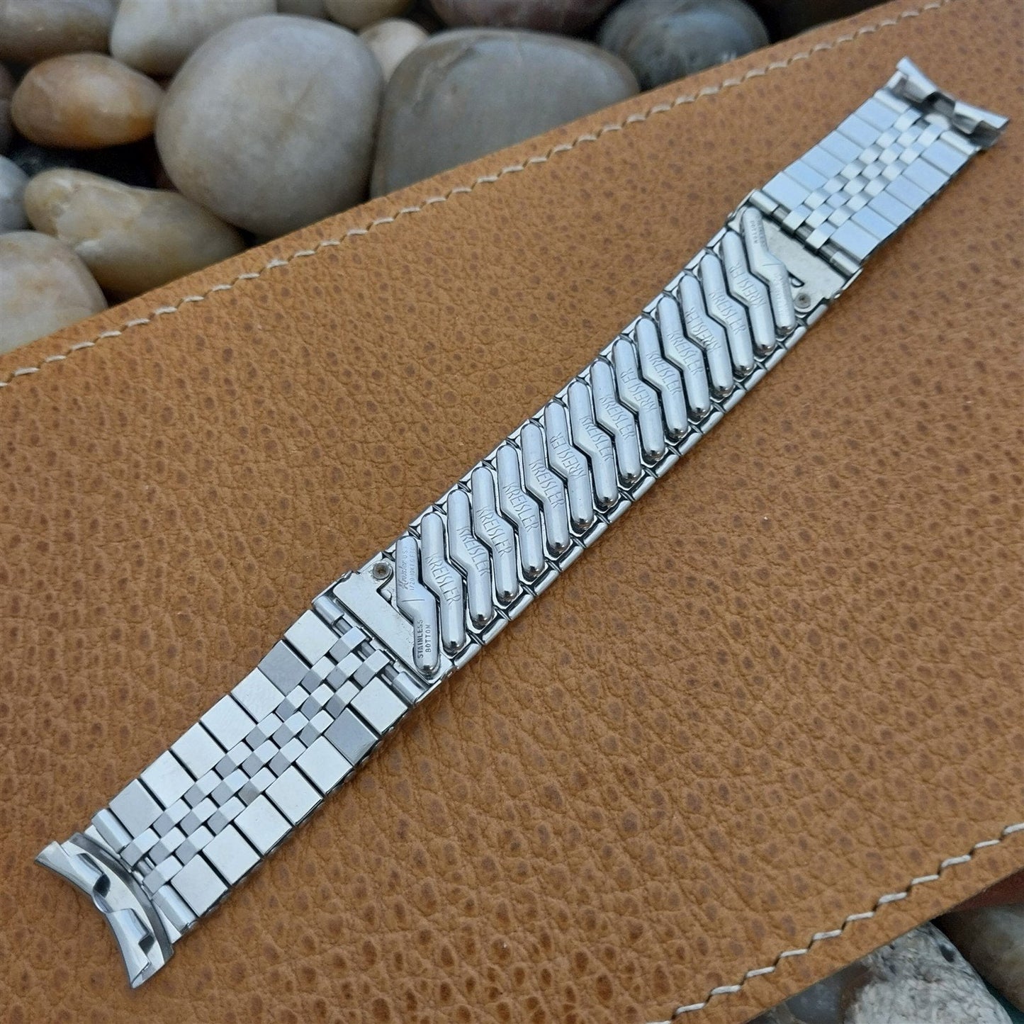 10K White Gold-Filled Kreisler 17.2mm Brick Link nos Vintage Watch Band