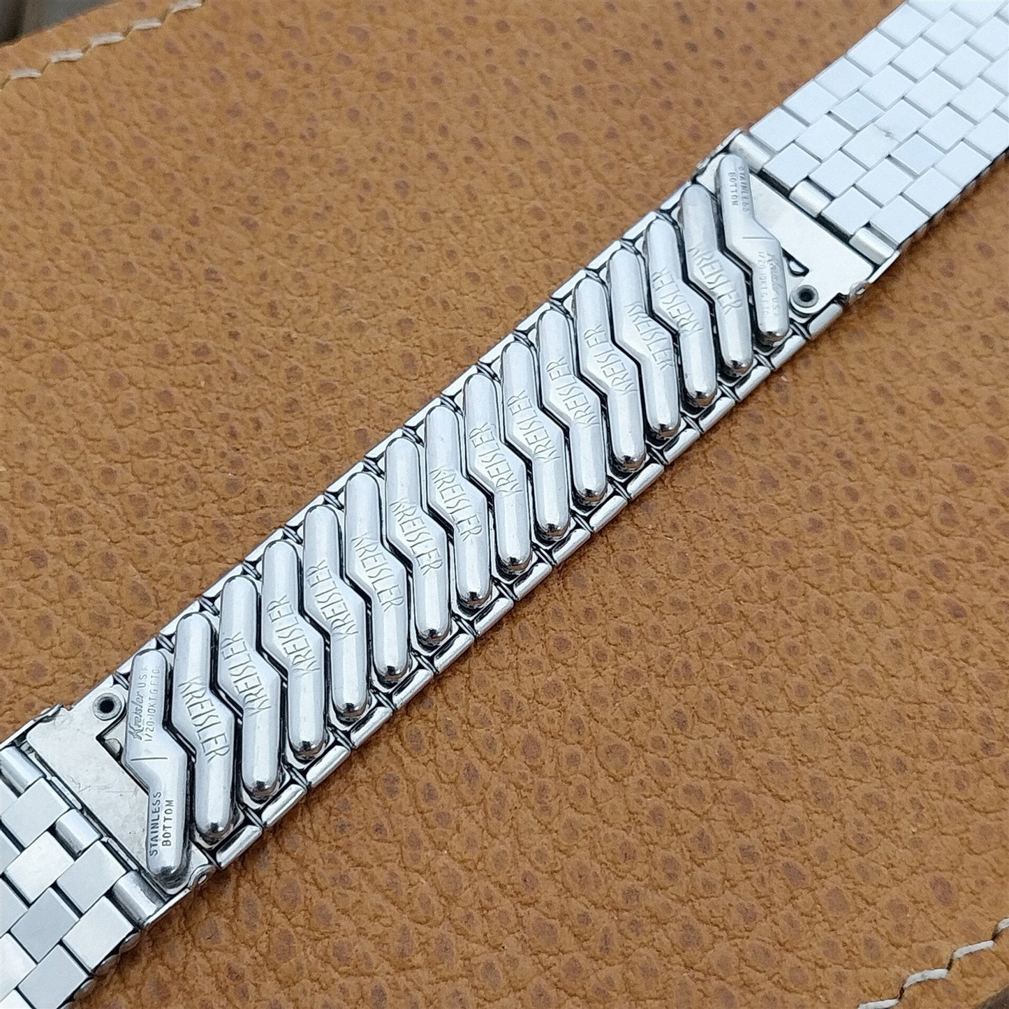 10K White Gold-Filled Kreisler Brick Link 17.2mm nos 1950s Vintage Watch Band