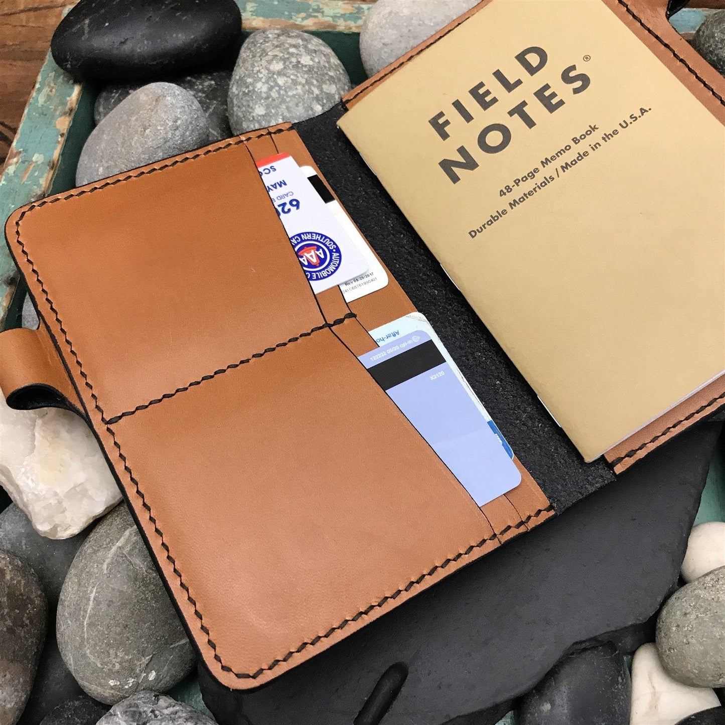 Handmade Distressed English Bridle Field Notes Passport Travel Wallet