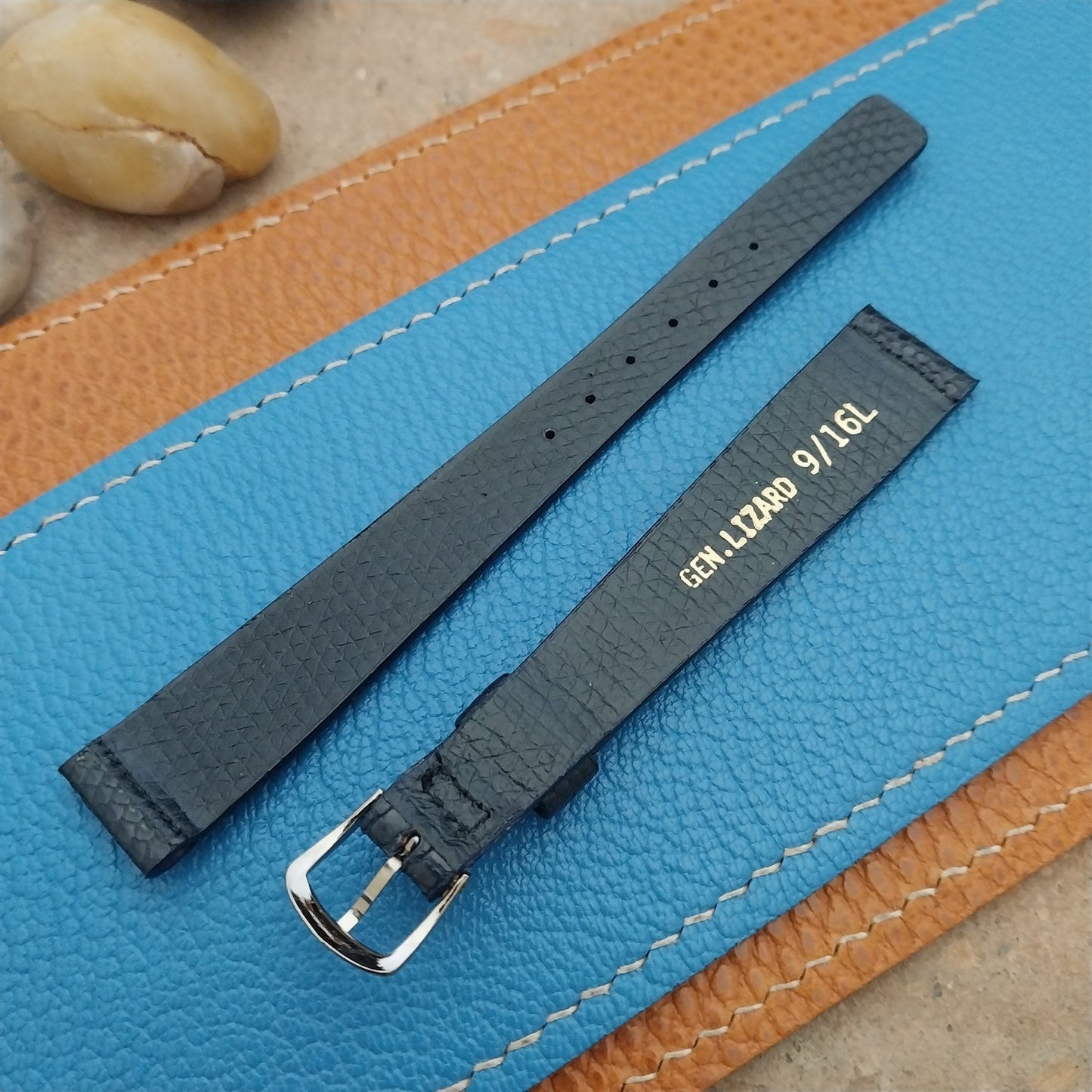 JB Champion USA Black Java Lizard 9/16" 14mm Unused 1970s Vintage Watch Strap