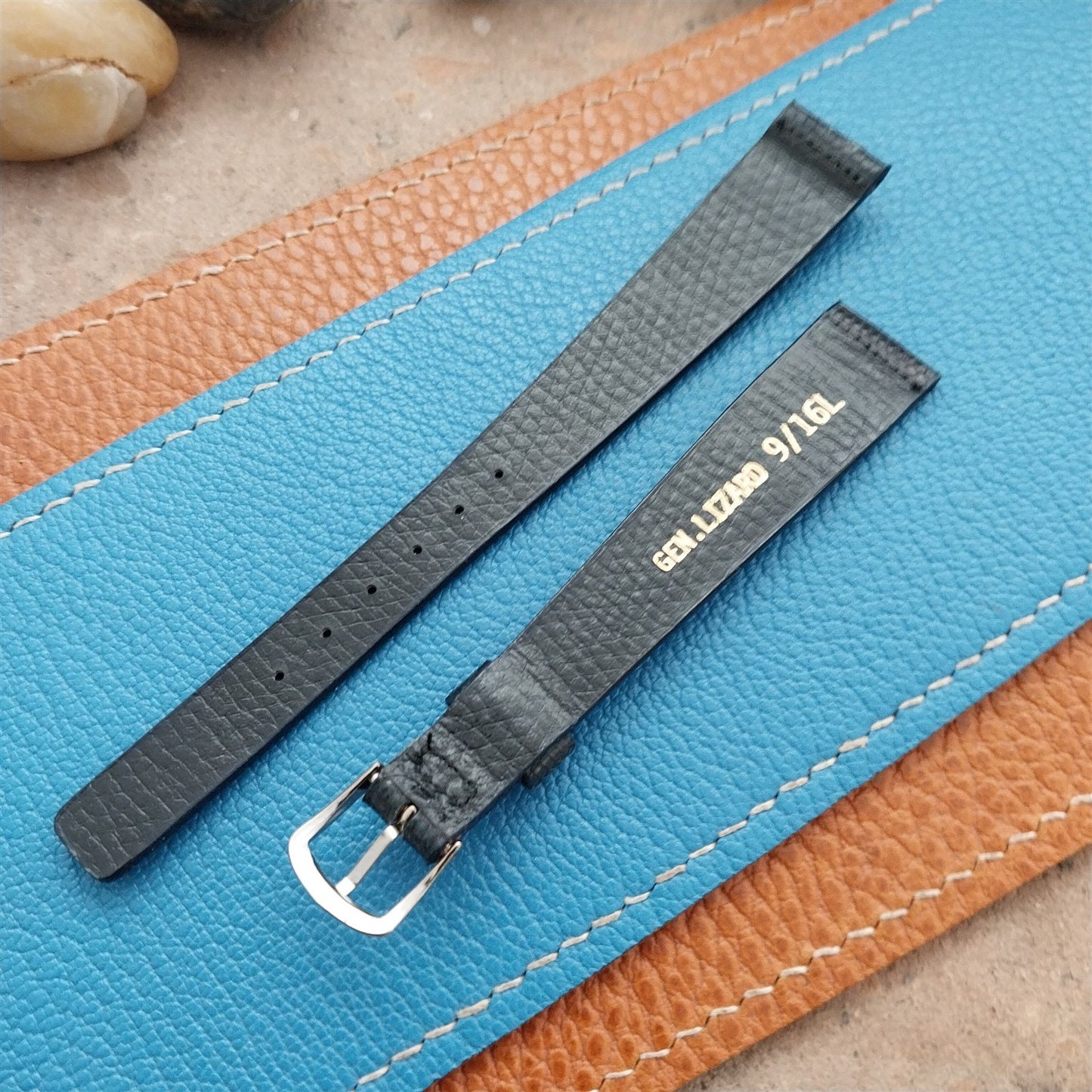 JB Champion USA Black Java Lizard 9/16" 14mm Unused 1970s Vintage Watch Strap