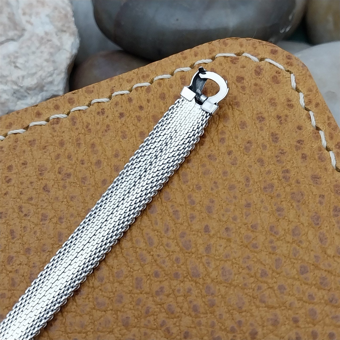 Vintage White Gold-Filled Mesh Cocktail Watch Bracelet nos 1960s-1970s Speidel