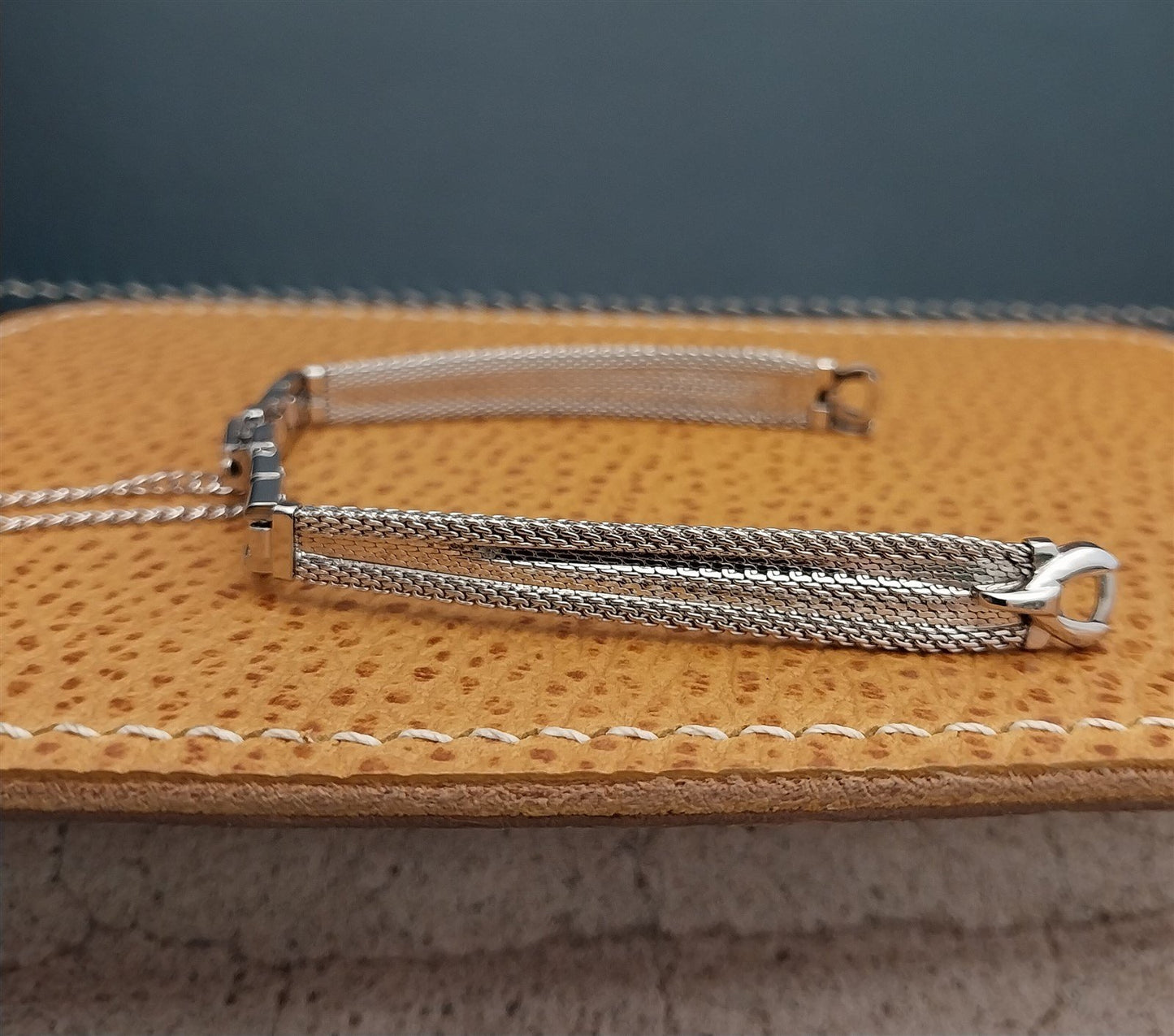 Vintage White Gold-Filled Mesh Cocktail Watch Bracelet nos 1960s-1970s Speidel
