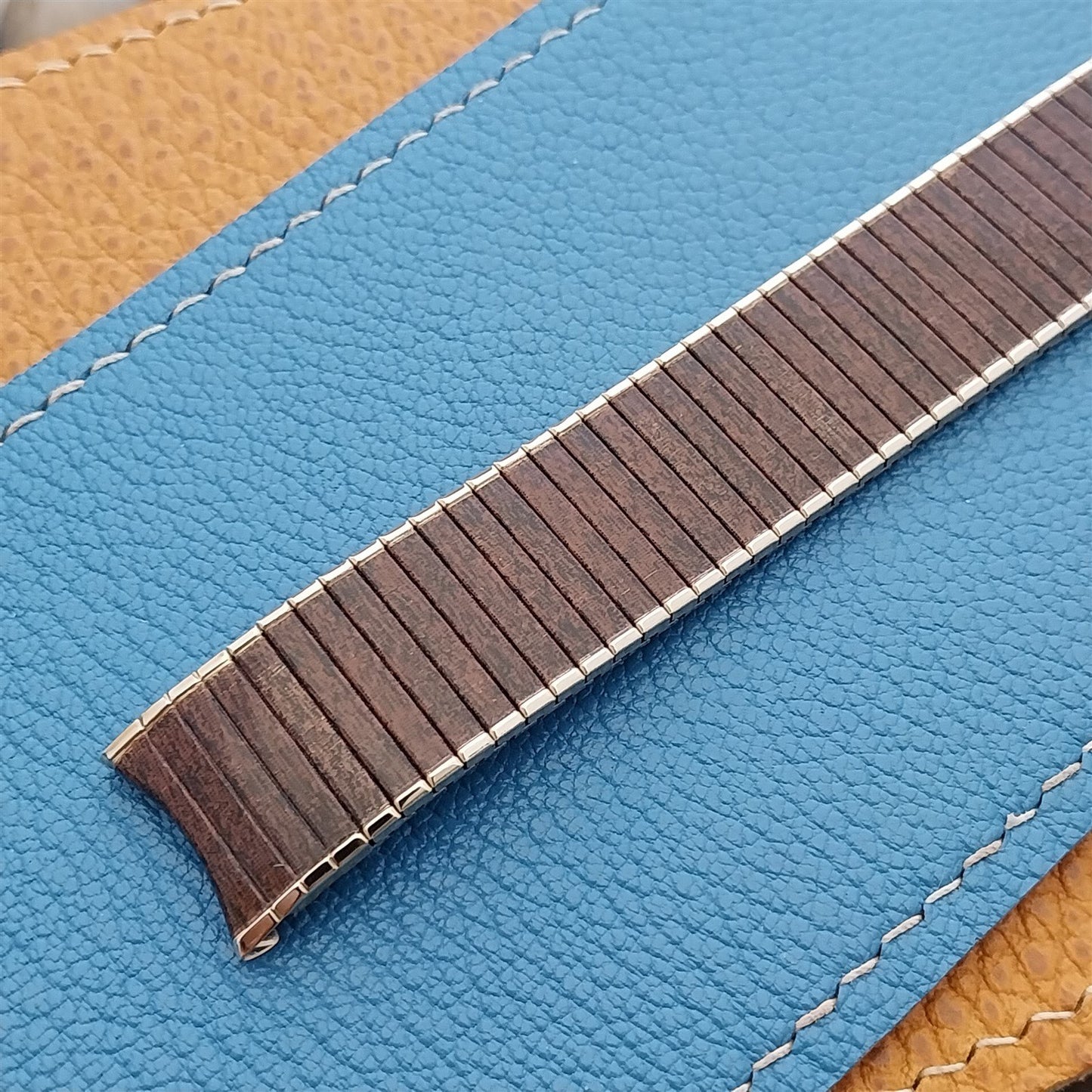 11/16" 17.2mm Speidel USA Gold & Woodgrain nos Thinline Vintage Watch Band