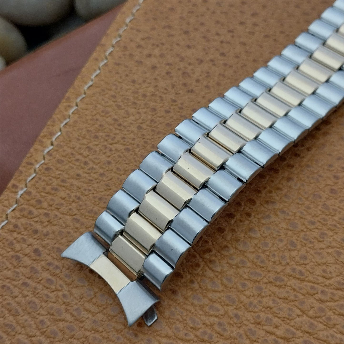 20mm USA Made Speidel Euroflex Gold & Stainless Steel NOS Vintage Watch Band