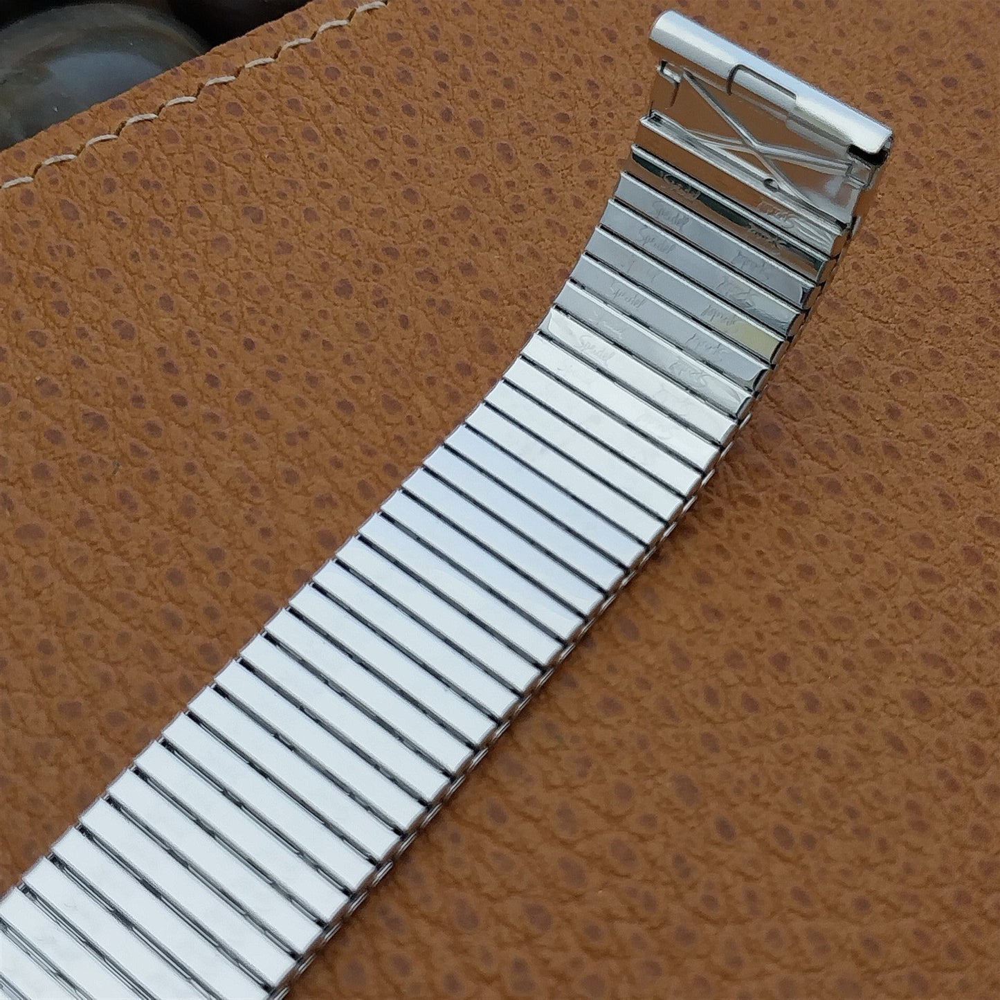 Long 10K White Gold-Filled Speidel Thinline 17.2mm nos Vintage Watch Band