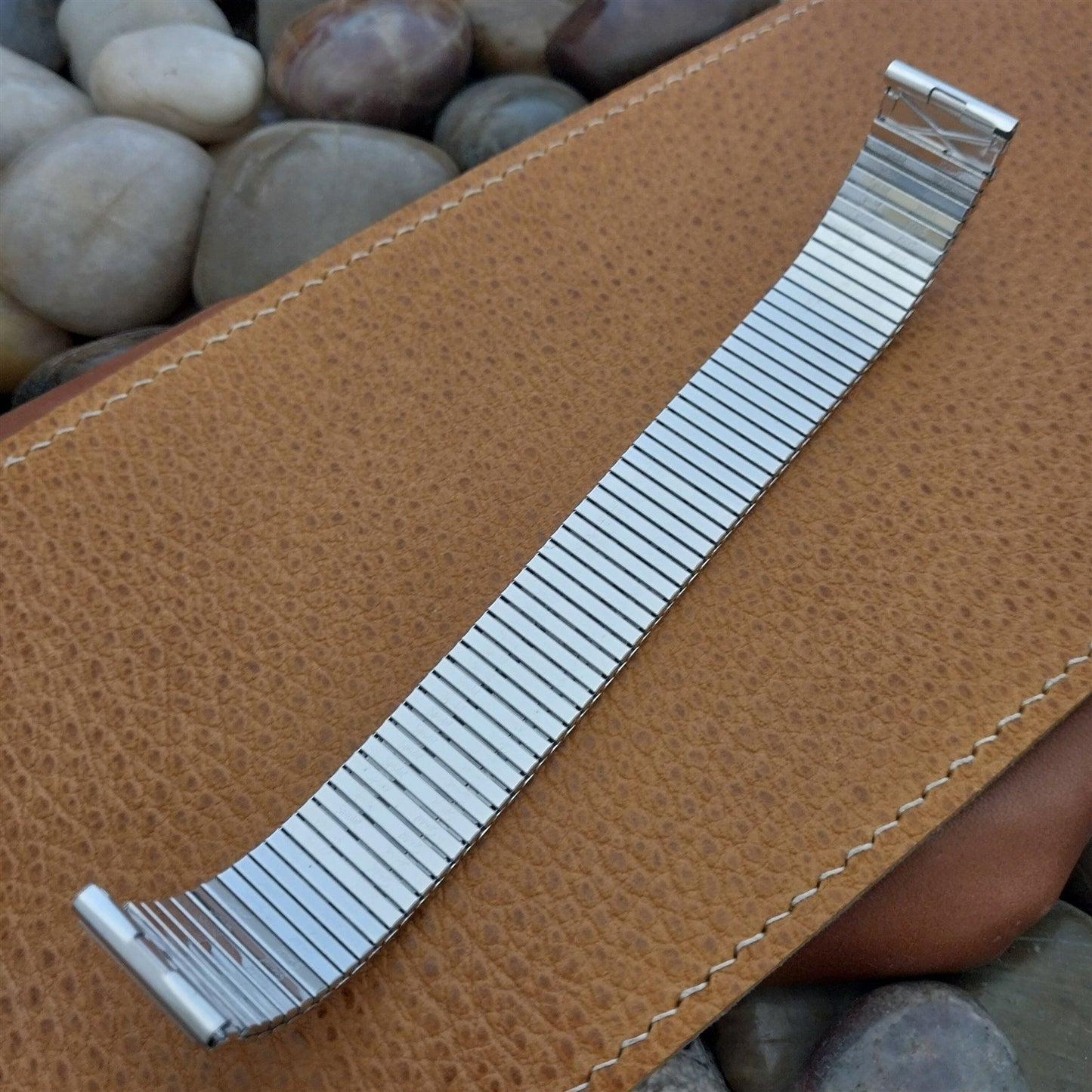 Long 10K White Gold-Filled Speidel Thinline 17.2mm nos Vintage Watch Band