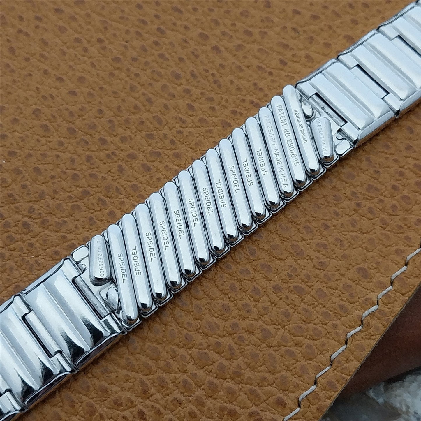 10K White Gold-Filled & Black Glass Long nos 1960 Vintage Watch Band