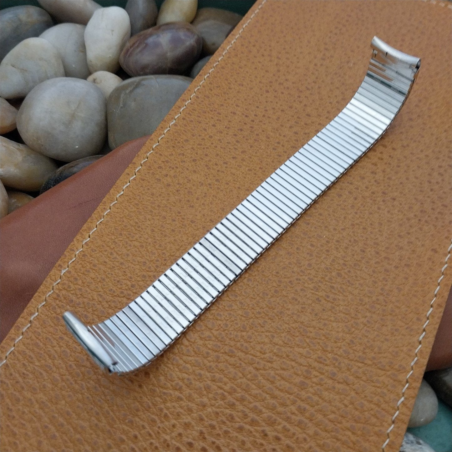 Long 10K White Gold-Filled Speidel Thinline 17.2mm Vintage Watch Band