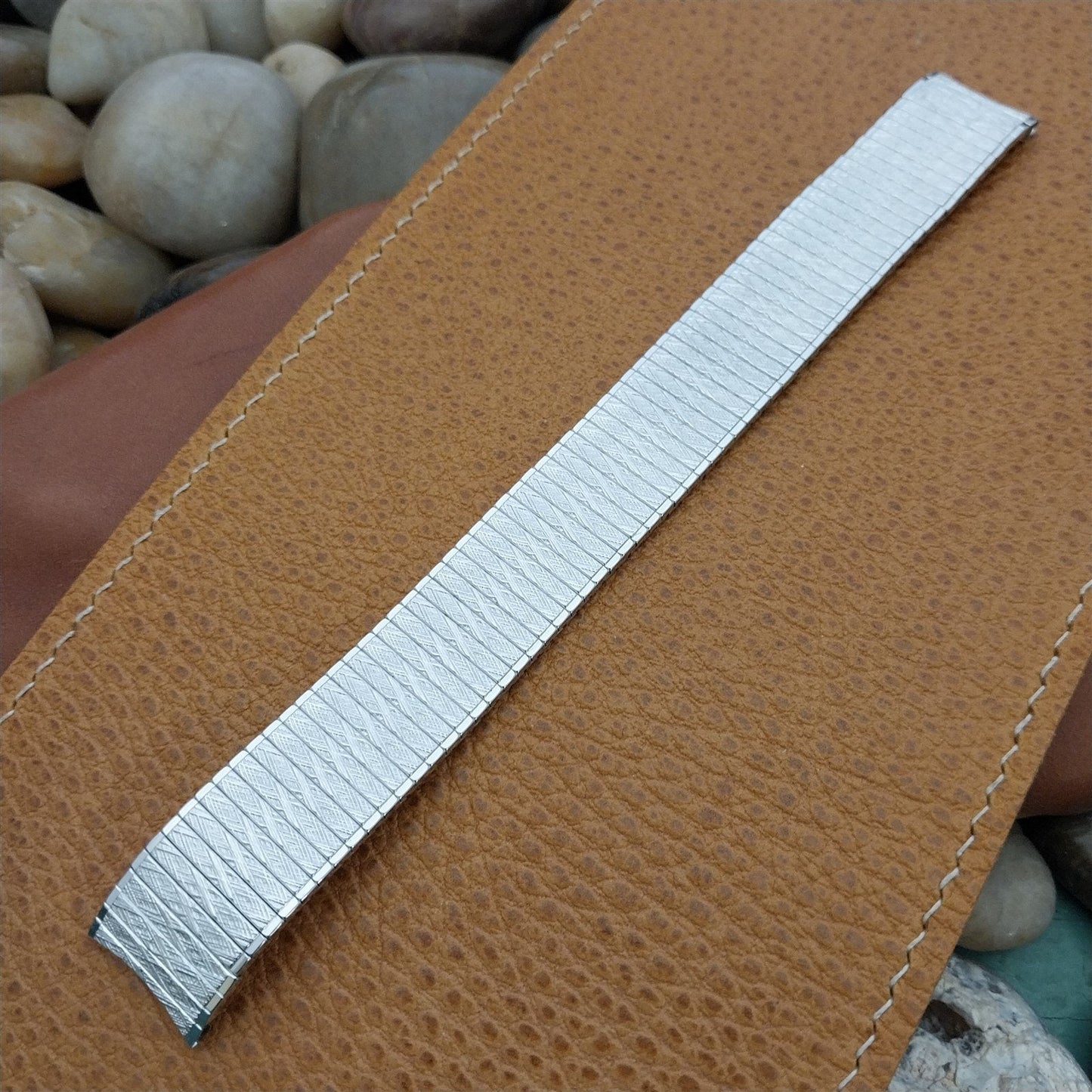 Long 10K White Gold-Filled Speidel Thinline 17.2mm Vintage Watch Band