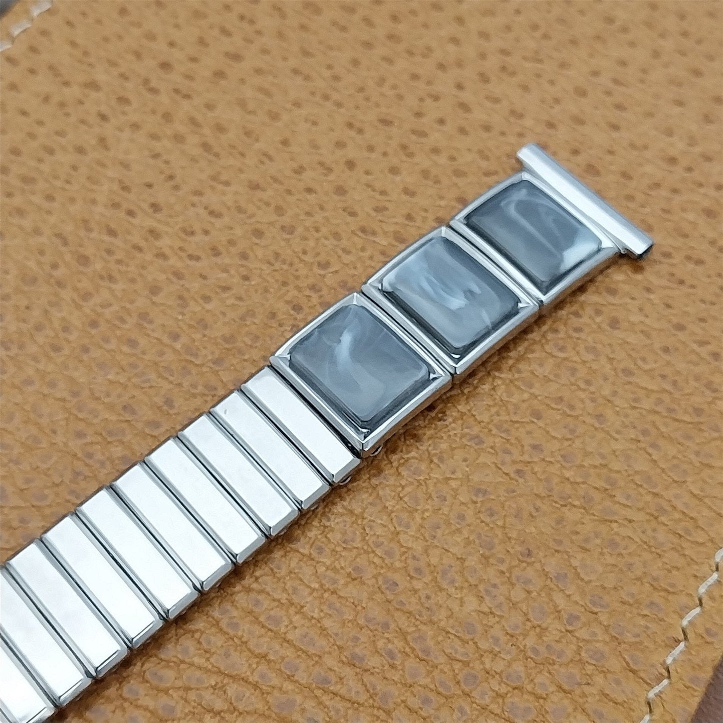 1950s Foster Stainless & Gray Swirl Plastic inserts nos Vintage Watch Band