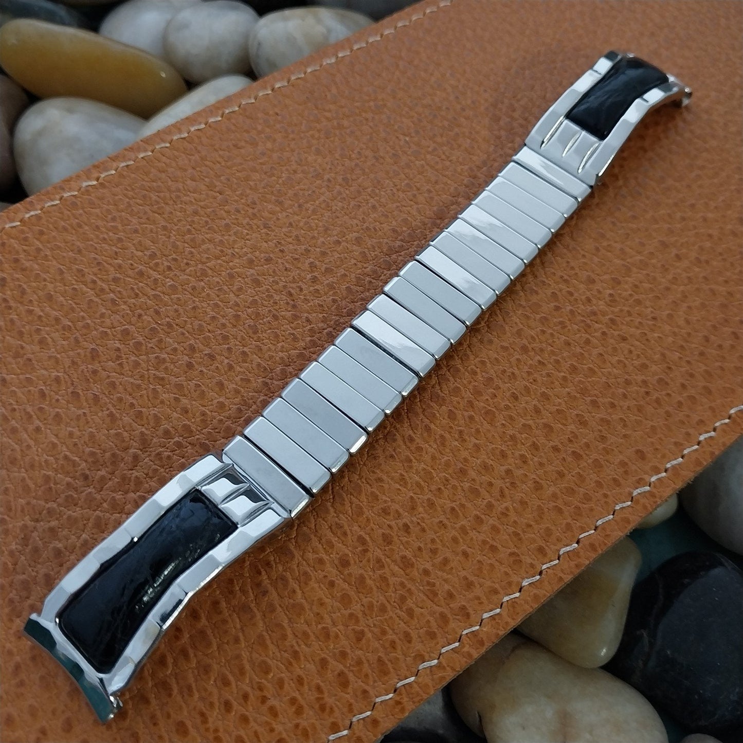 Stainless Steel & Gator Grain 17.2mm Eton USA nos 1950s Vintage Watch Band