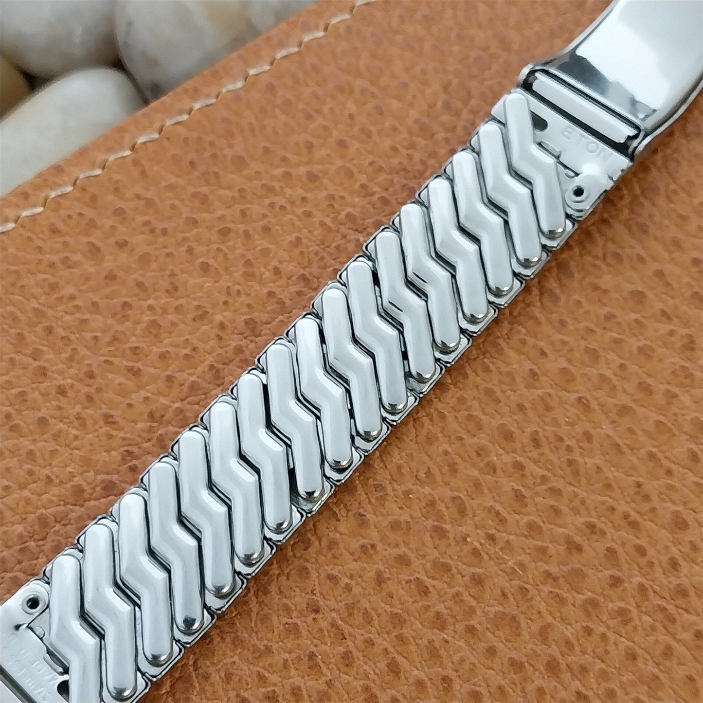 Stainless Steel & Gator Grain 17.2mm Eton USA nos 1950s Vintage Watch Band