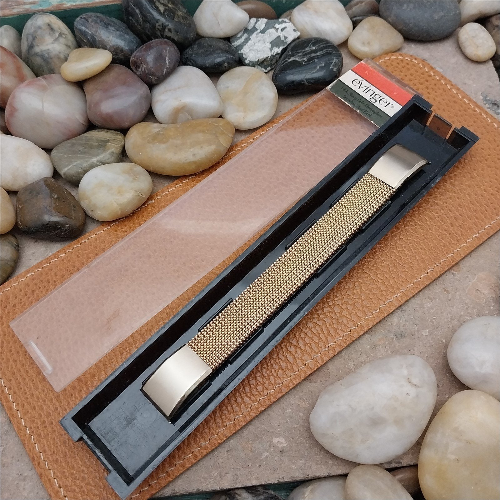 Vintage 18mm 19mm 14k Gold HGE Expansion Mesh Evinger USA Unused Watch Band