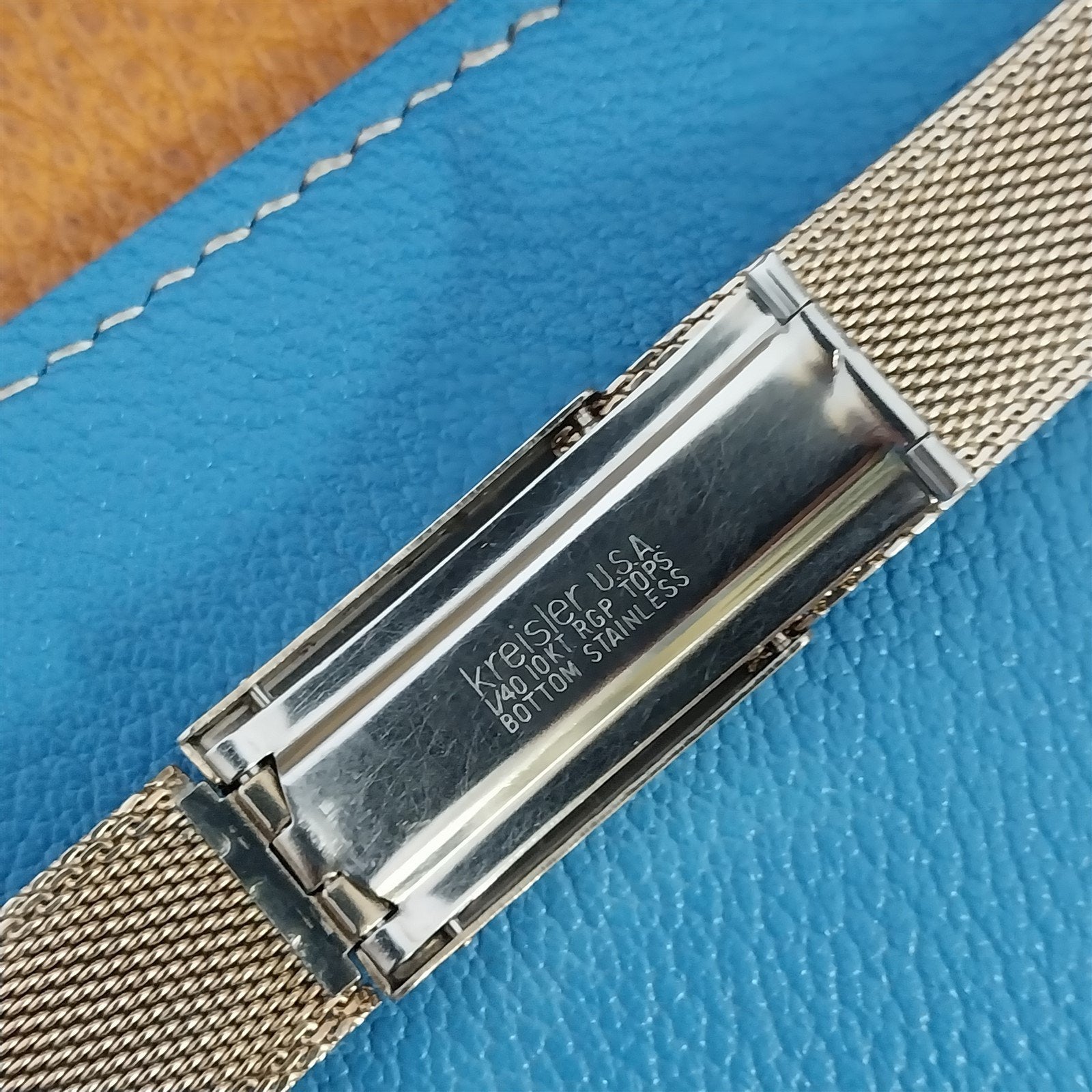 17.2mm 10K Gold-Filled Mesh Kreisler Woodgrain Classic 1960s Vintage Watch Band