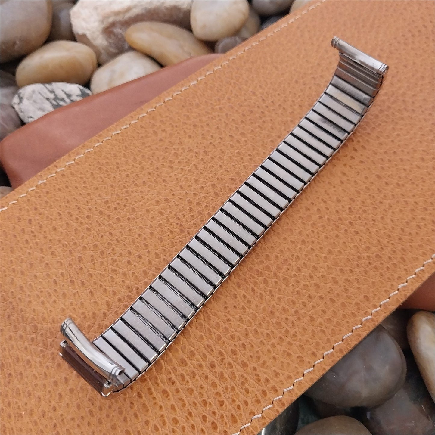 19mm 18mm Long Kreisler Woodgrain & Stainless Steel Unused Vintage Watch Band