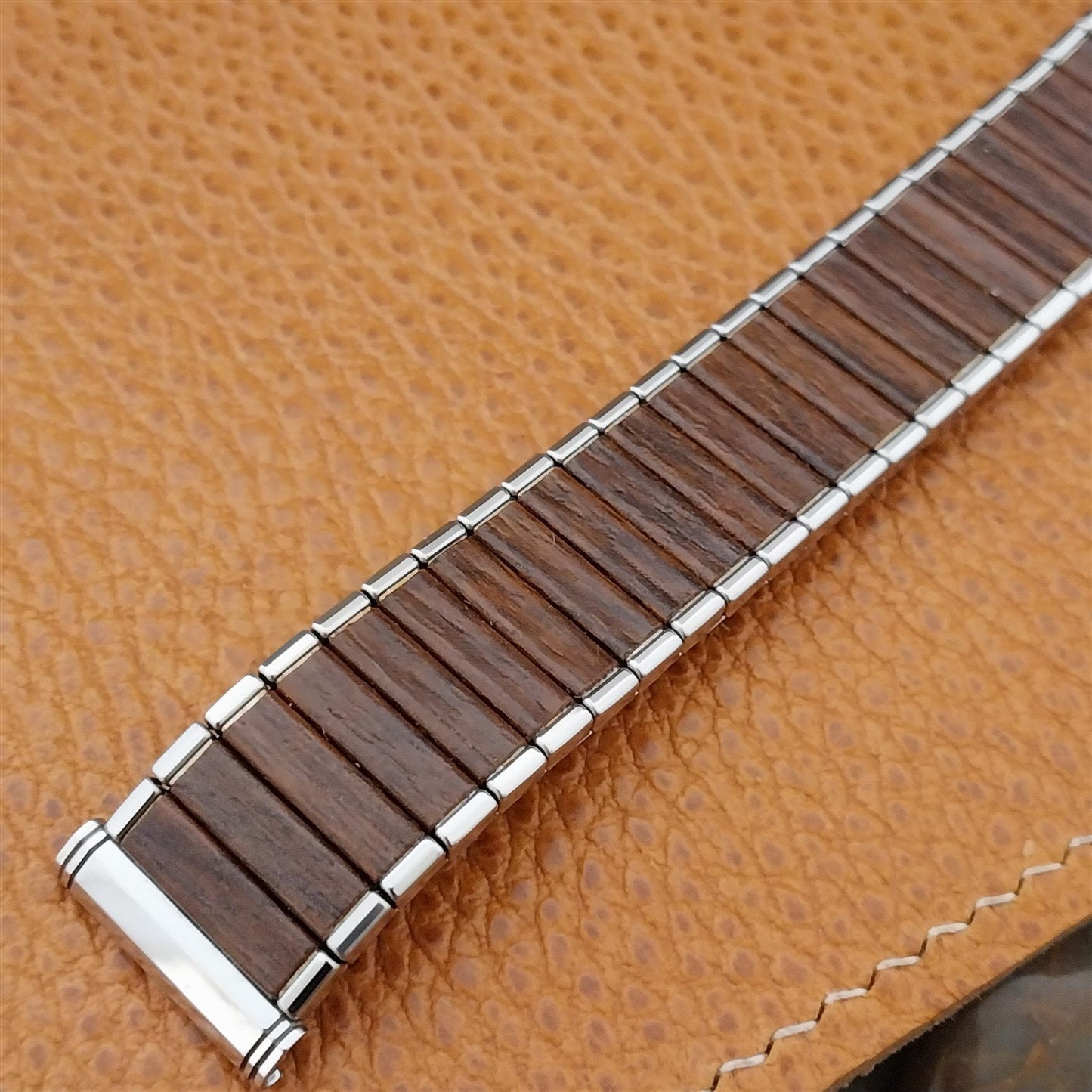 19mm 18mm Long Kreisler Ponderosa Woodgrain & Stainless Steel Vintage Watch Band