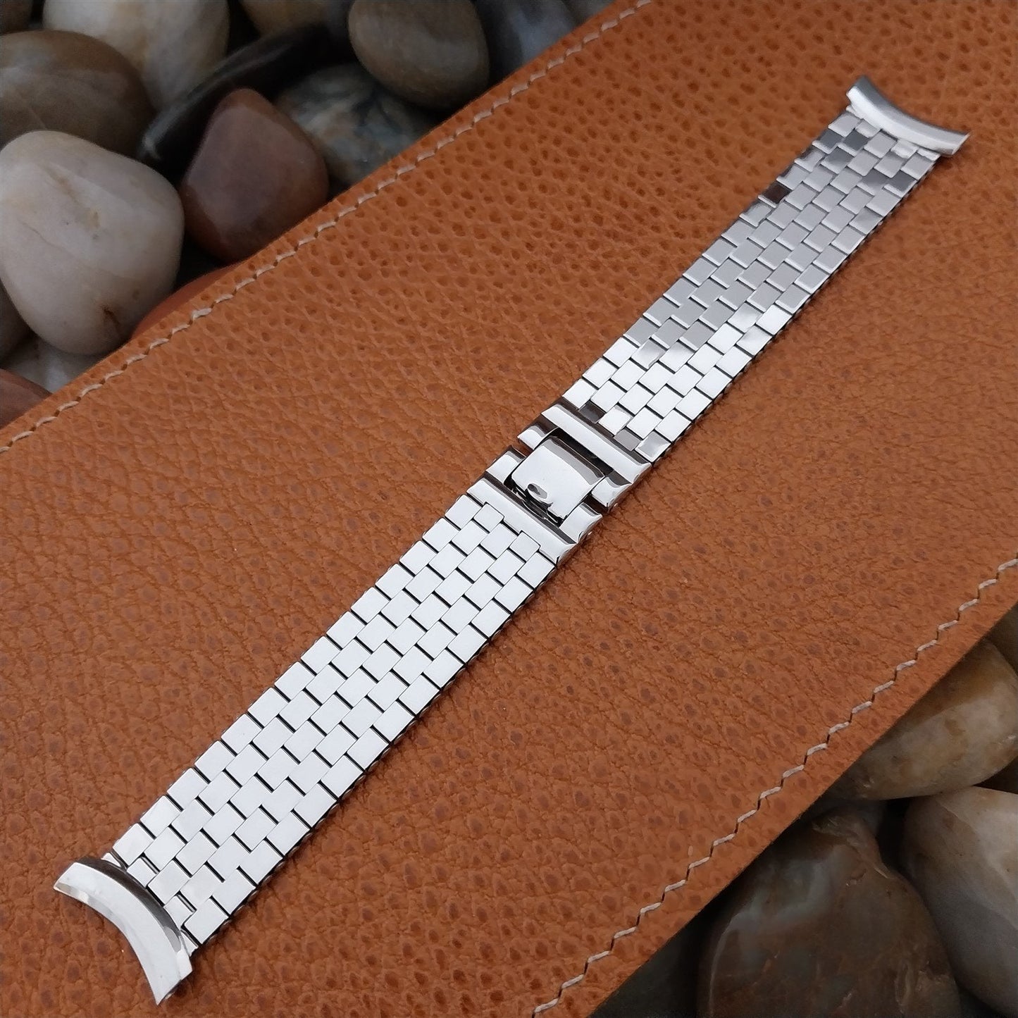 1950s 10k White-Filled Brick Link Classic Vintage Watch Band 17mm - 19mm