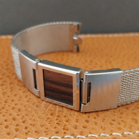 17.2mm Kreisler Stainless Steel Mesh & Zebra Wood Long Vintage Watch Band