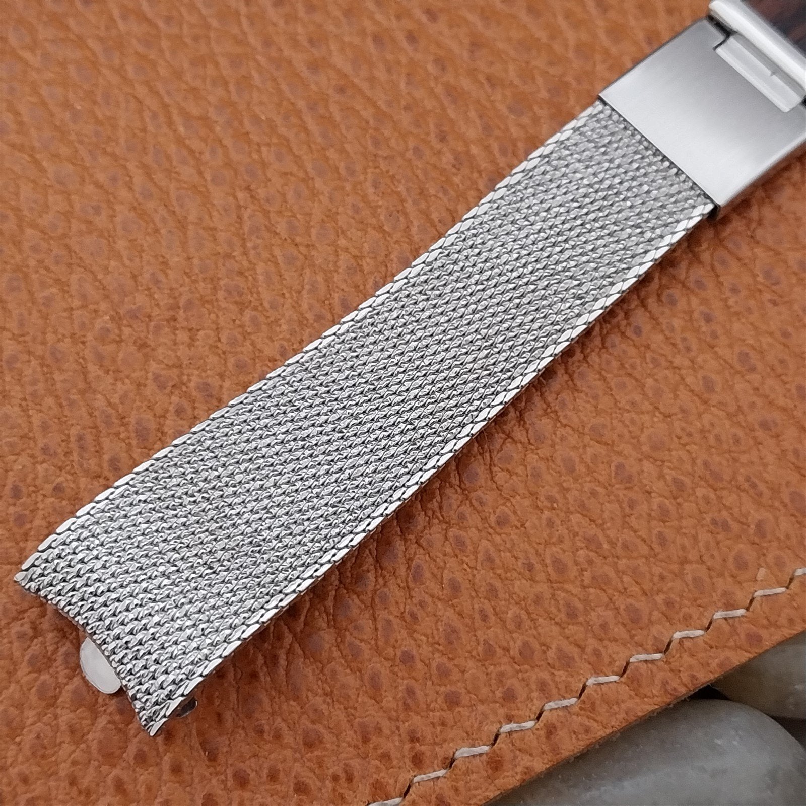 17.2mm Kreisler Stainless Steel Mesh & Zebra Wood Long Vintage Watch Band