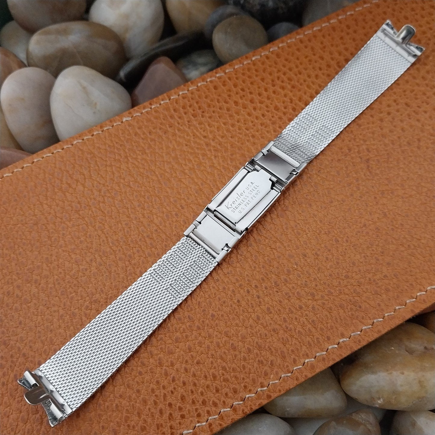 17.2mm Kreisler Stainless Steel Mesh & Zebra Wood Long Vintage Watch Band