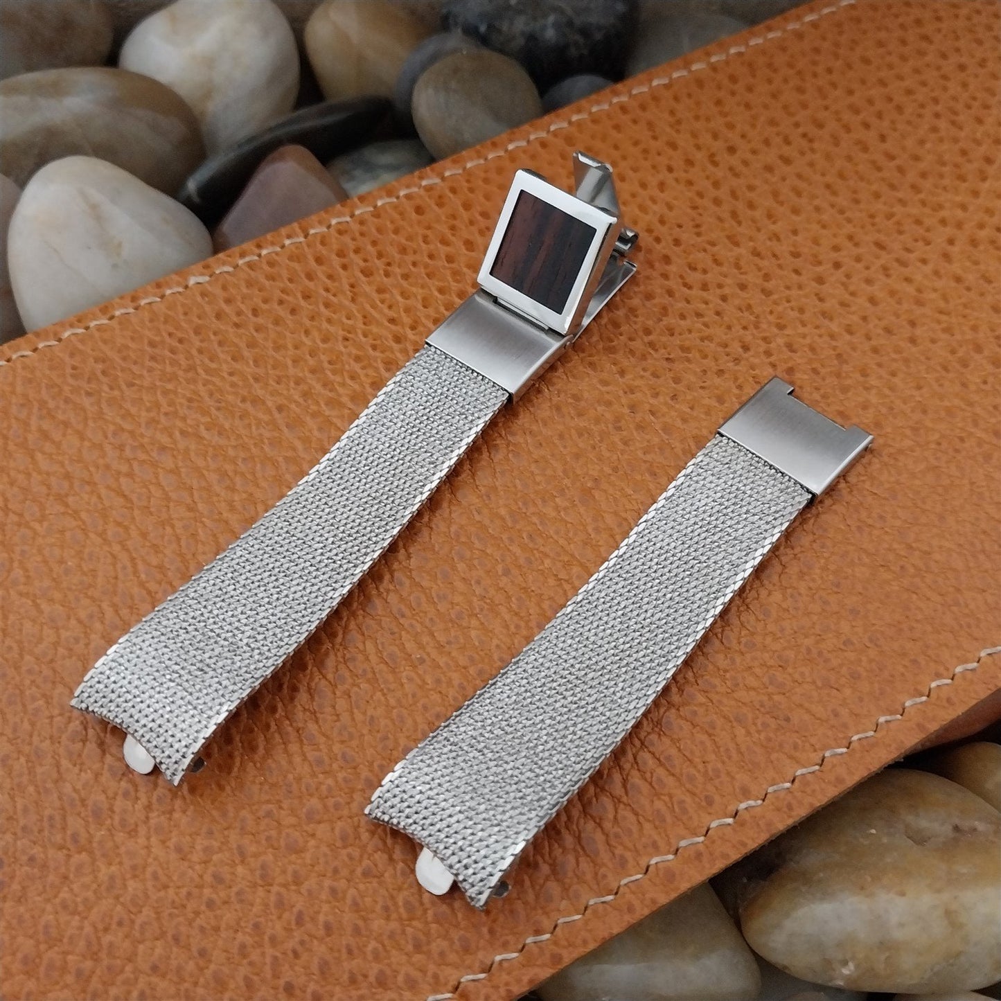 17.2mm Kreisler Stainless Steel Mesh & Zebra Wood Long Vintage Watch Band