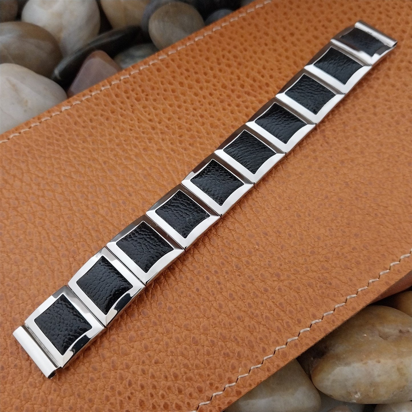 5/8" Mark VII USA Stainless Steel & Black 1950s Vintage Watch Band