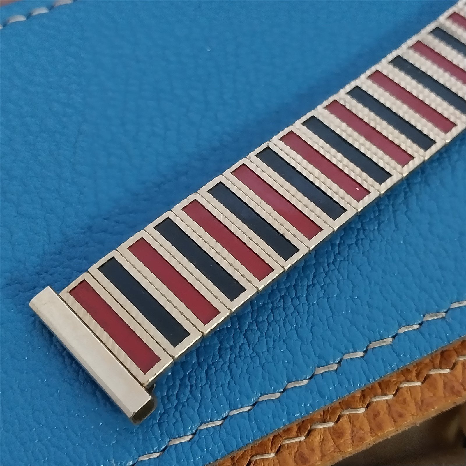 Destino Gold-Filled Black & Red Uniflex USA 1960s nos Vintage Watch Band