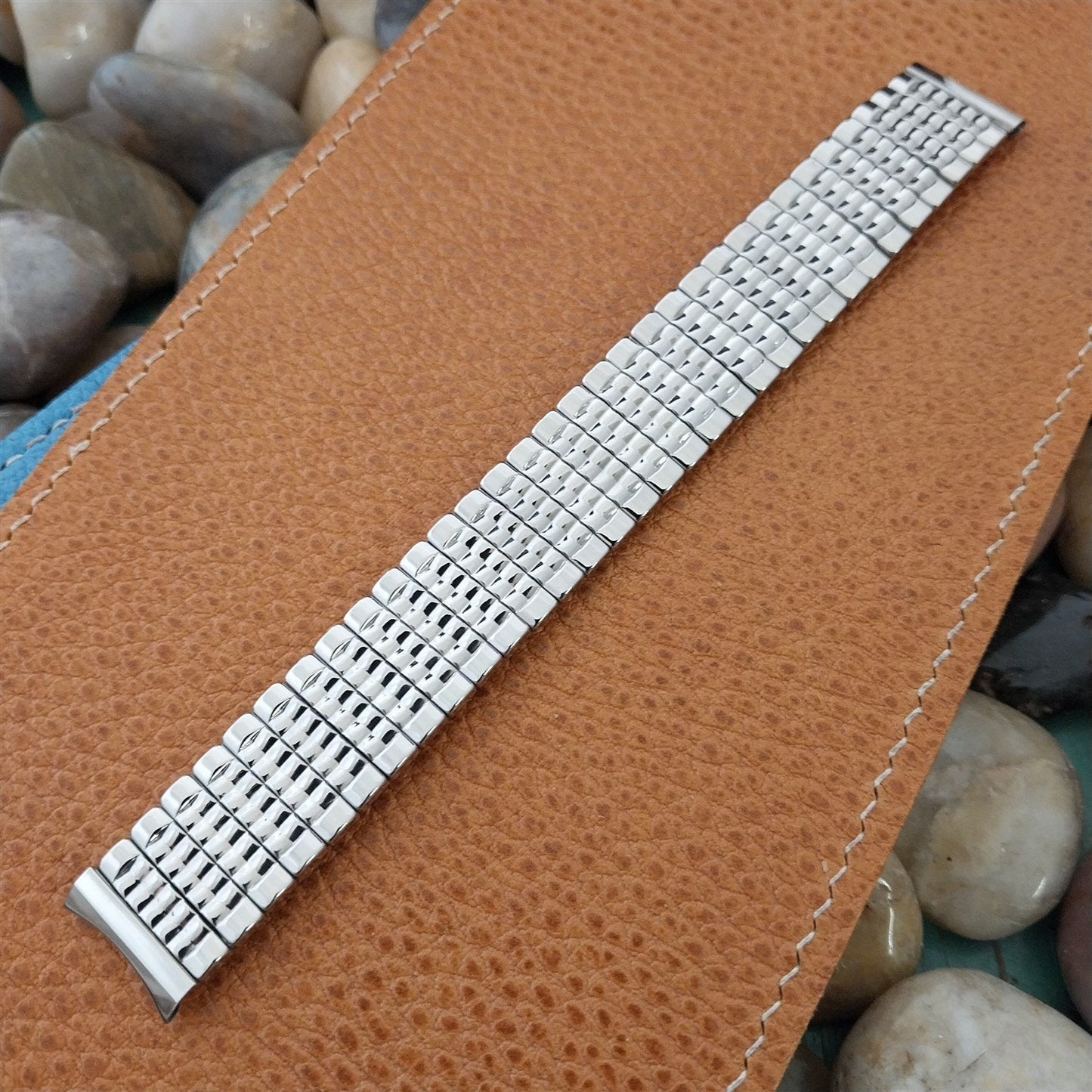 Long 1969 Gruen Seaman Baldwin Wide Stainless Steel Vintage Watch Band